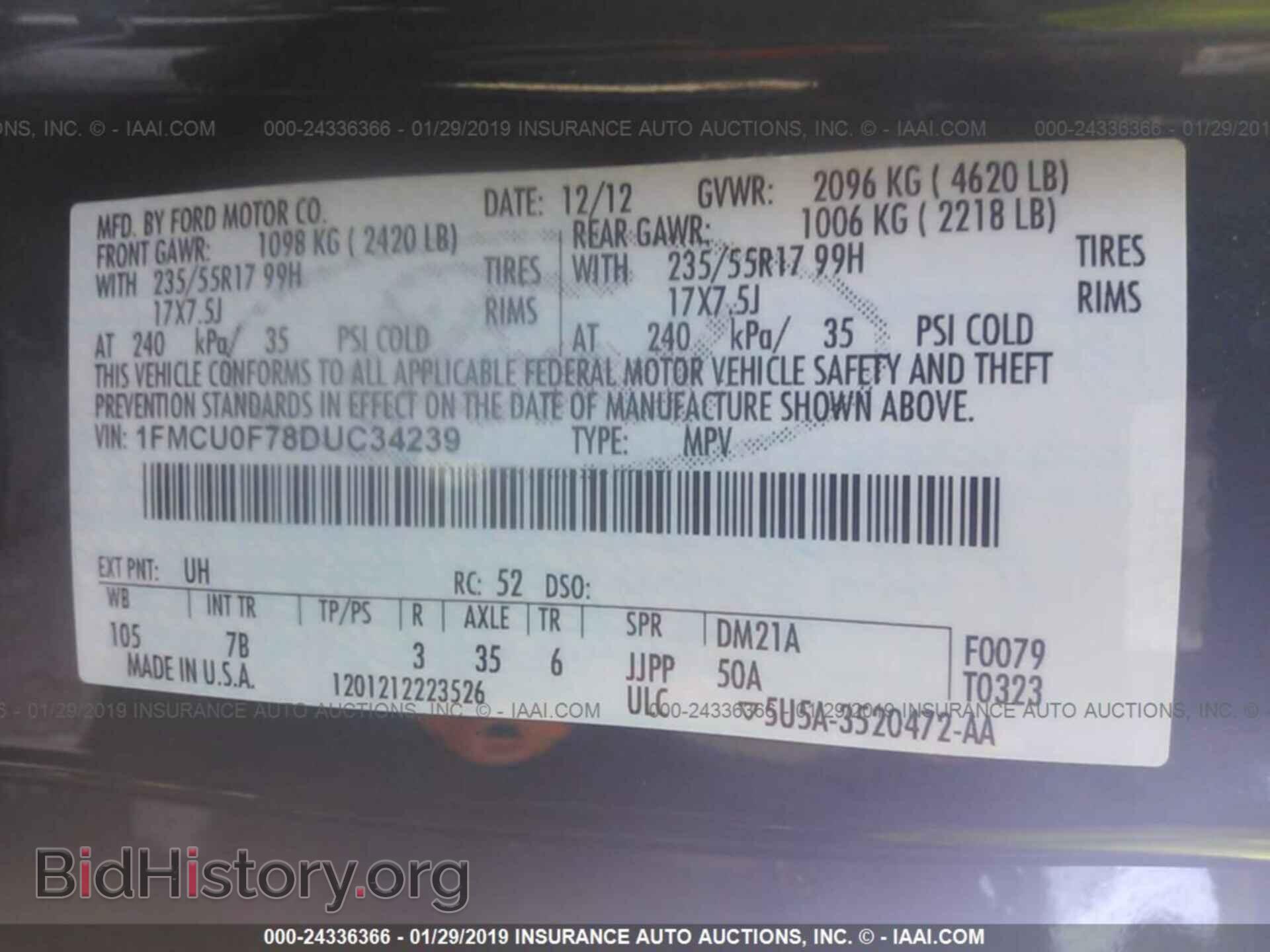 2013 FORD ESCAPE - VIN: 1FMCU0F78DUC34239 - Фото 9