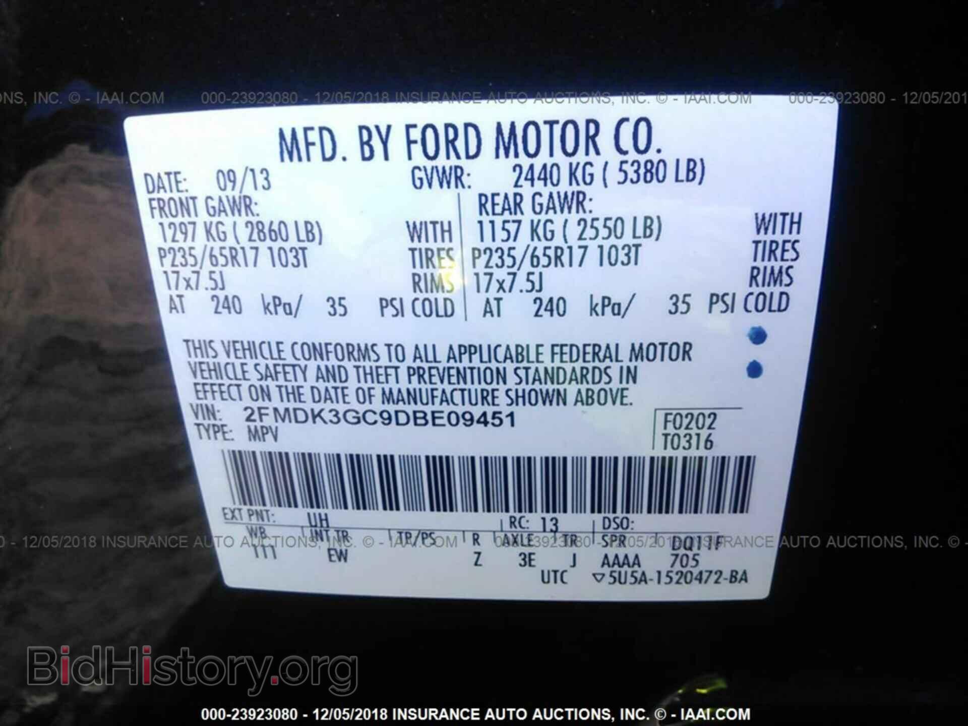 2013 FORD EDGE - VIN: 2FMDK3GC9DBE09451 - Photo 9