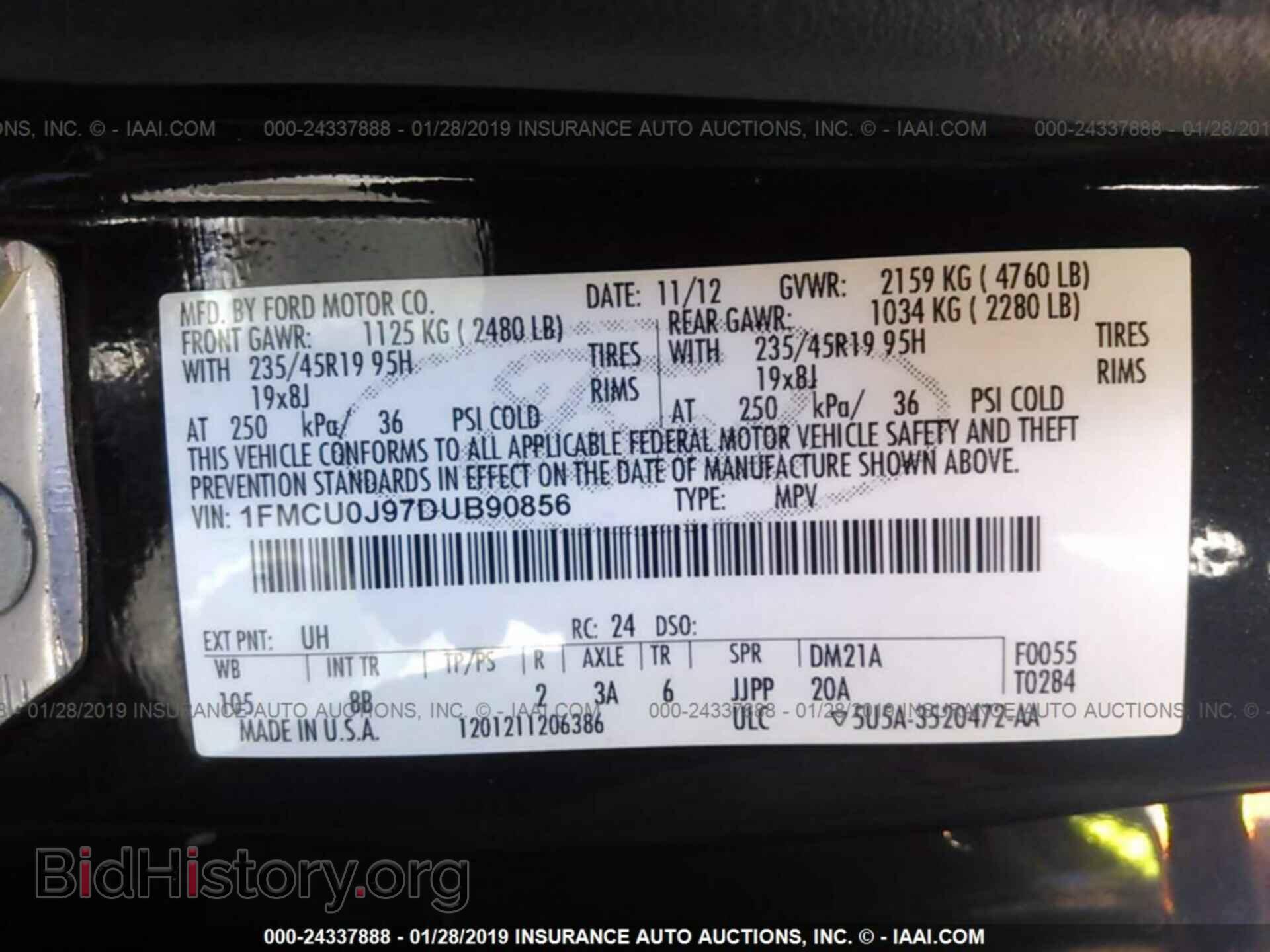 2013 FORD ESCAPE - VIN: 1FMCU0J97DUB90856 - Фото 9