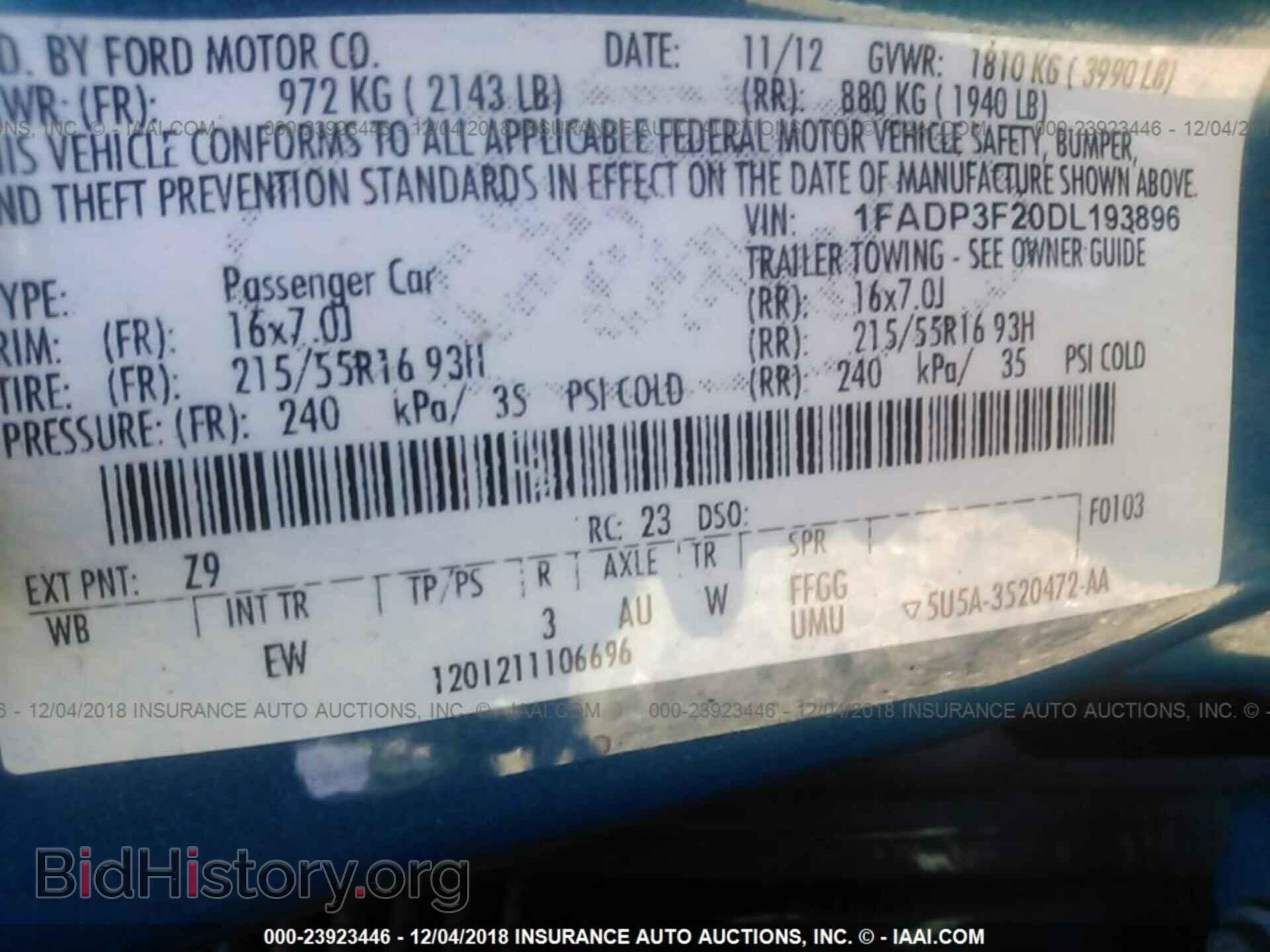 2013 FORD FOCUS - VIN: 1FADP3F20DL193896 - Фото 9