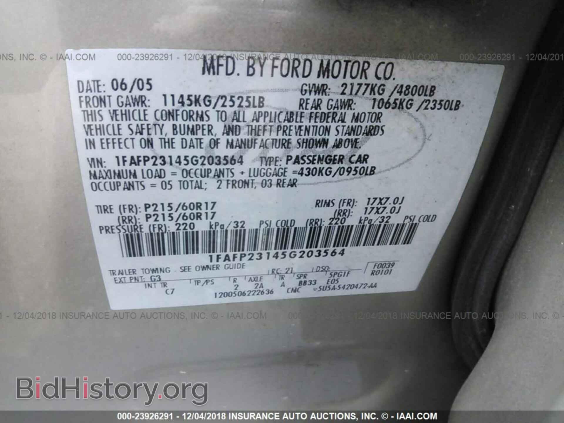 2005 FORD FIVE HUNDRED - VIN: 1FAFP23145G203564 - Фото 9