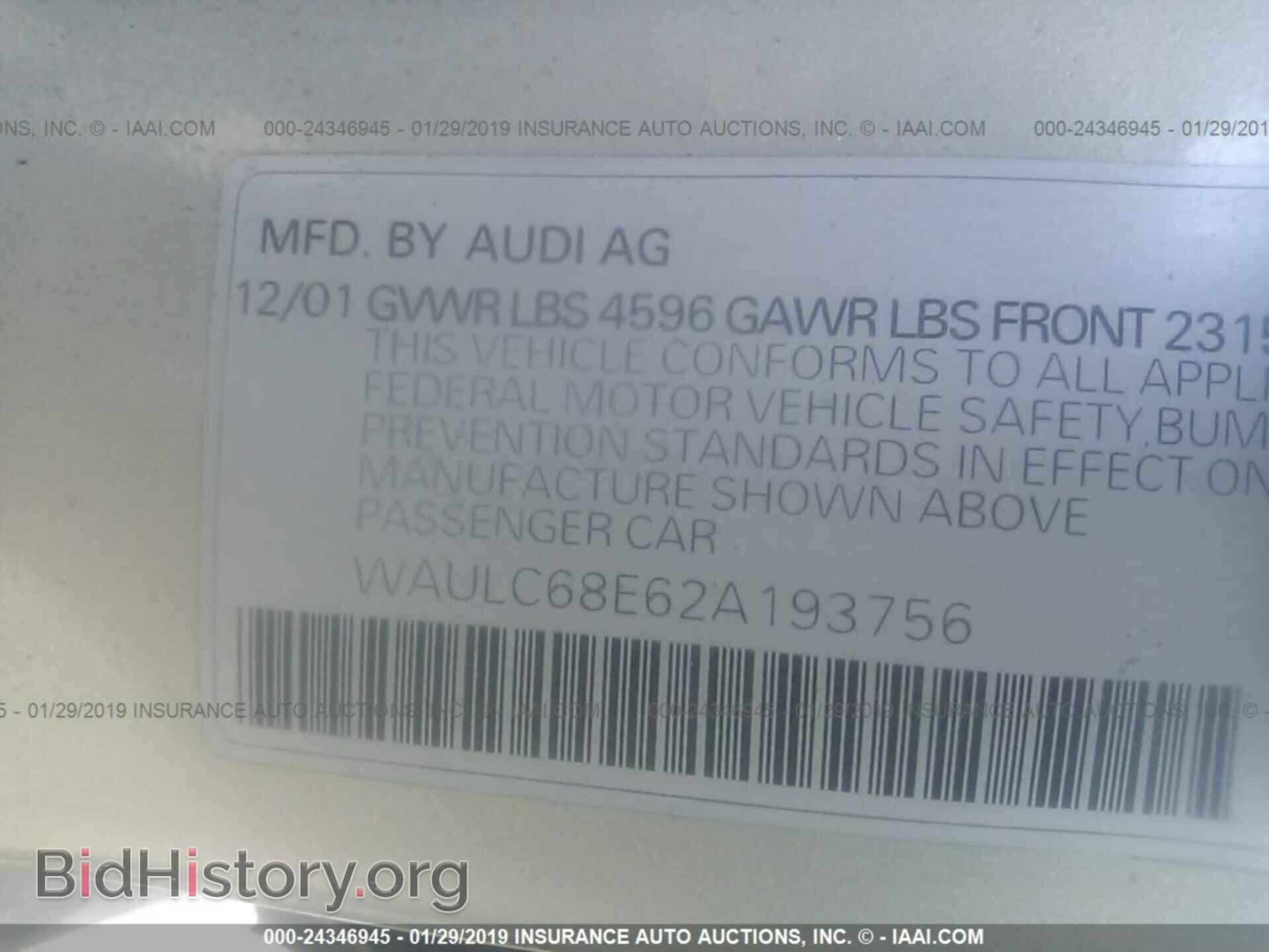 2002 AUDI A4 - VIN: WAULC68E62A193756 - Photo 9
