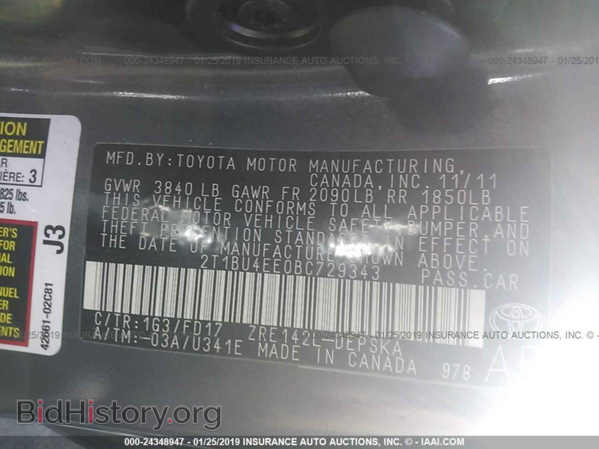 2011 TOYOTA COROLLA - VIN: 2T1BU4EE0BC729343 - Фото 9
