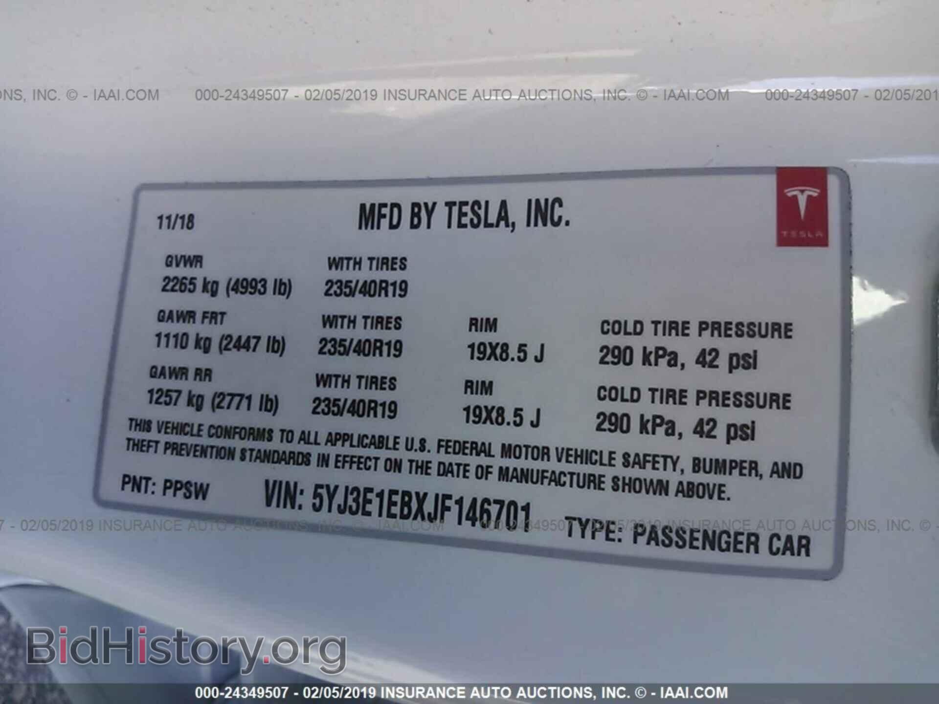 2018 TESLA MODEL 3 - VIN: 5YJ3E1EBXJF146701 - Фото 9