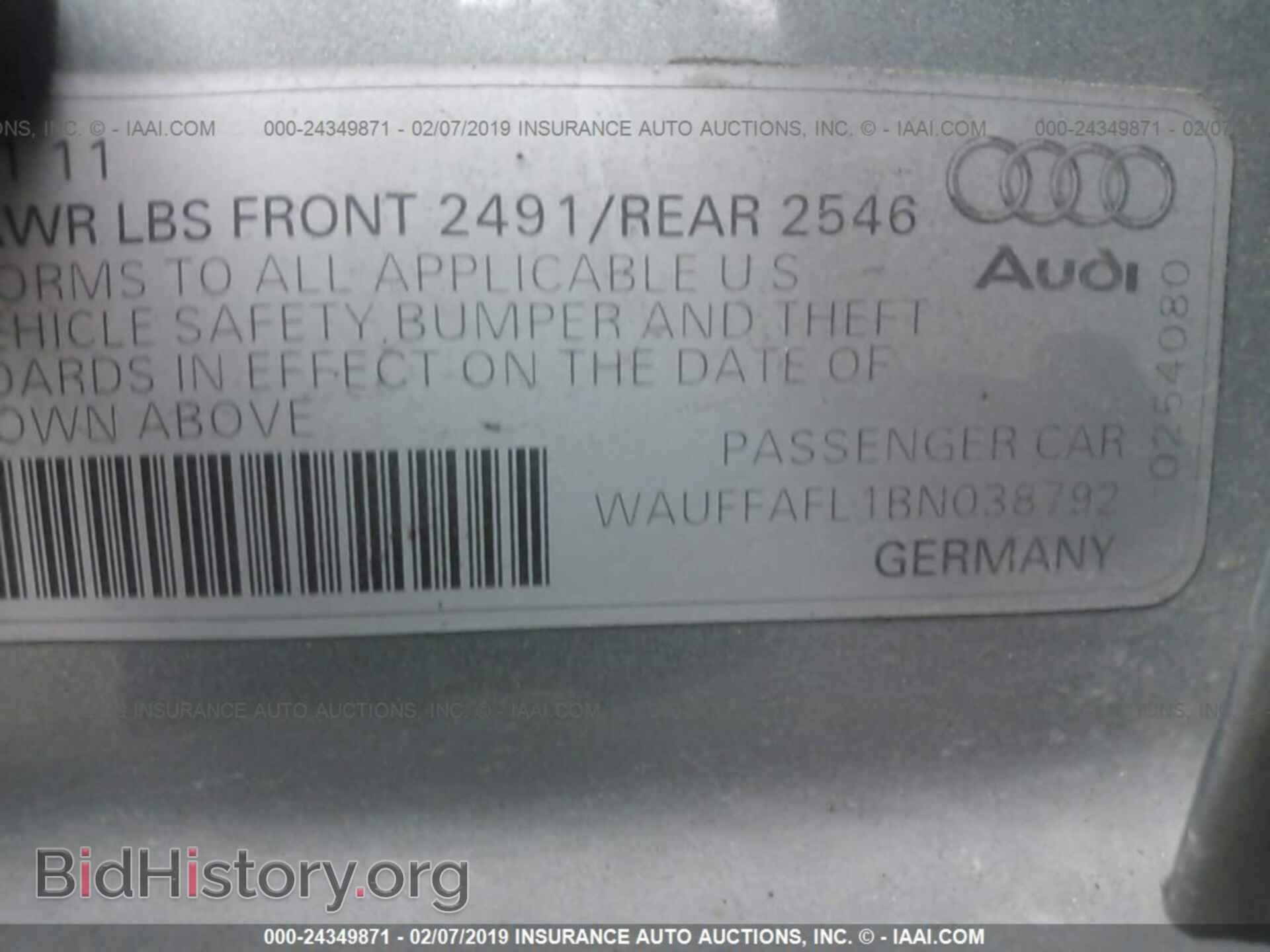 2011 AUDI A4 - VIN: WAUFFAFL1BN038792 - Photo 9