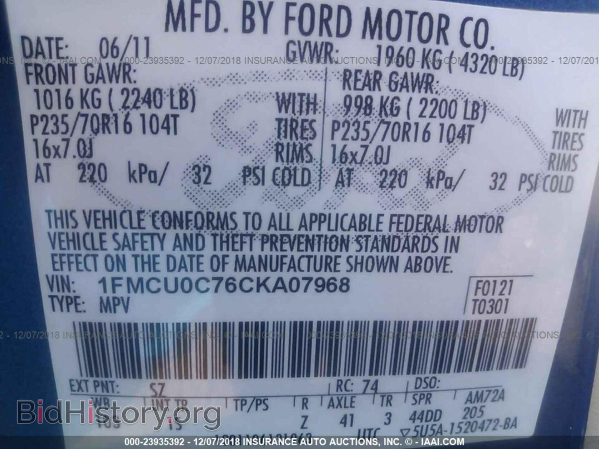 2012 FORD ESCAPE - VIN: 1FMCU0C76CKA07968 - Photo 9