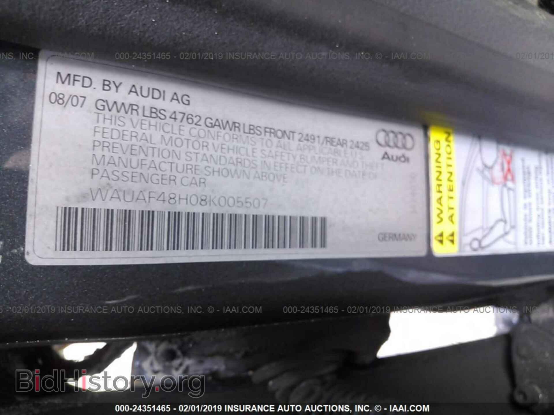2008 AUDI A4 - VIN: WAUAF48H08K005507 - Фото 9
