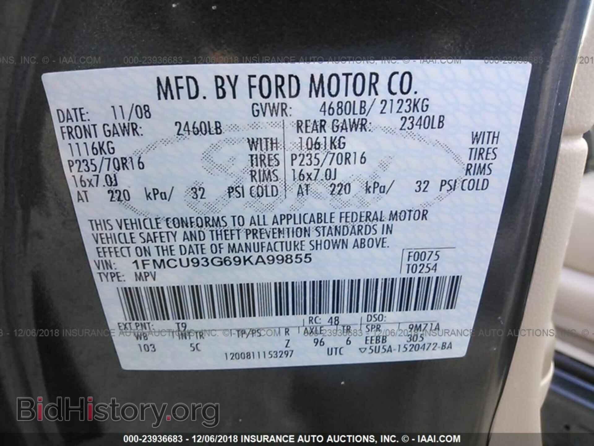 2009 FORD ESCAPE - VIN: 1FMCU93G69KA99855 - Фото 9