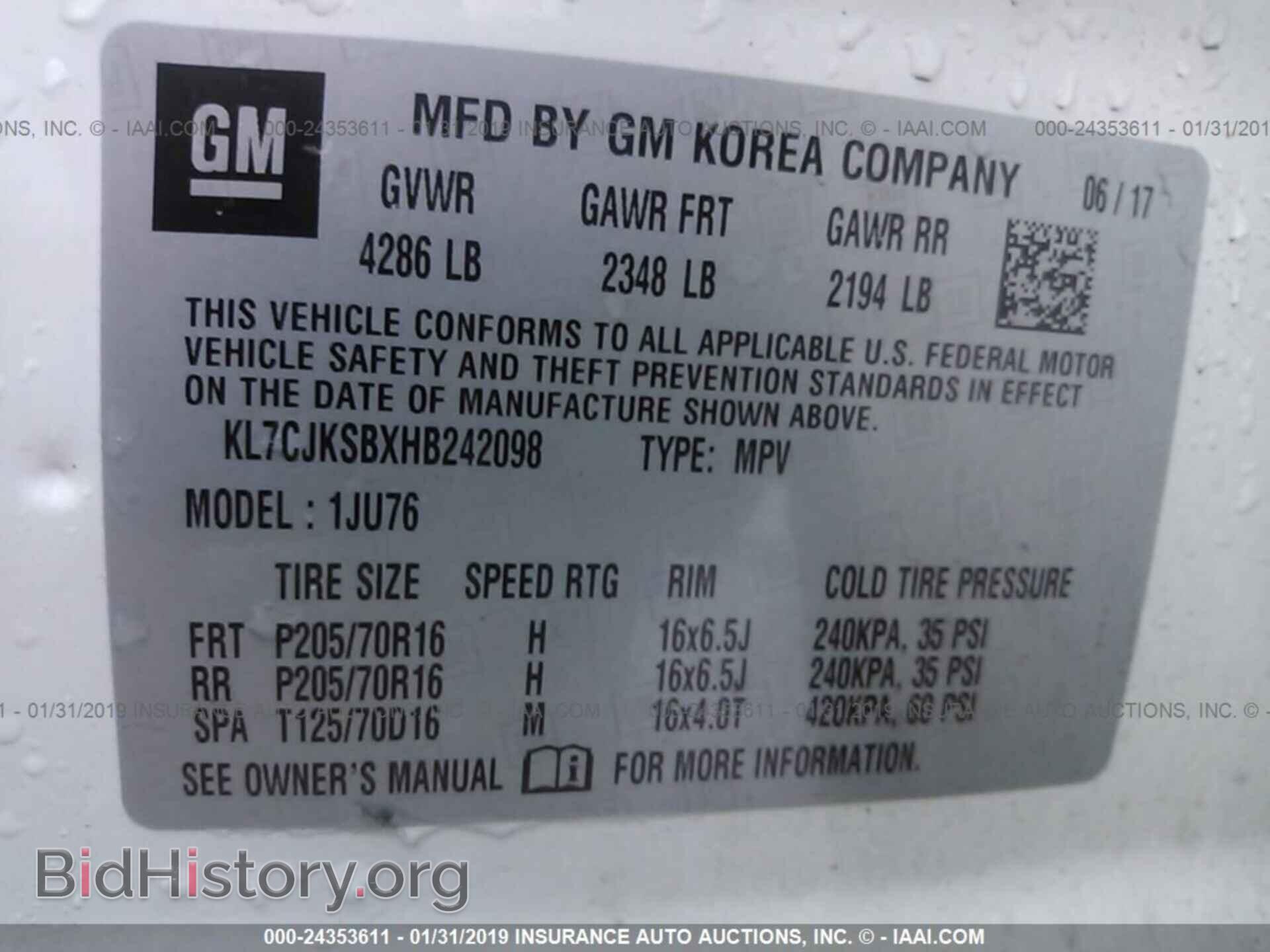 2017 CHEVROLET TRAX - VIN: KL7CJKSBXHB242098 - Фото 9