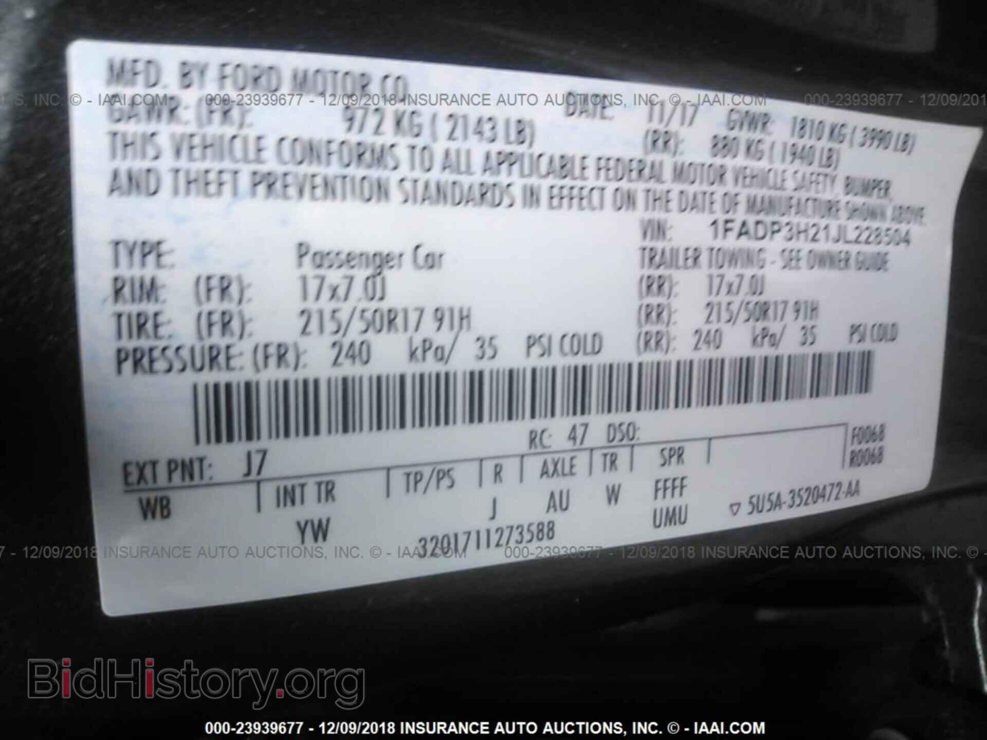 2018 FORD FOCUS - VIN: 1FADP3H21JL228504 - Фото 9