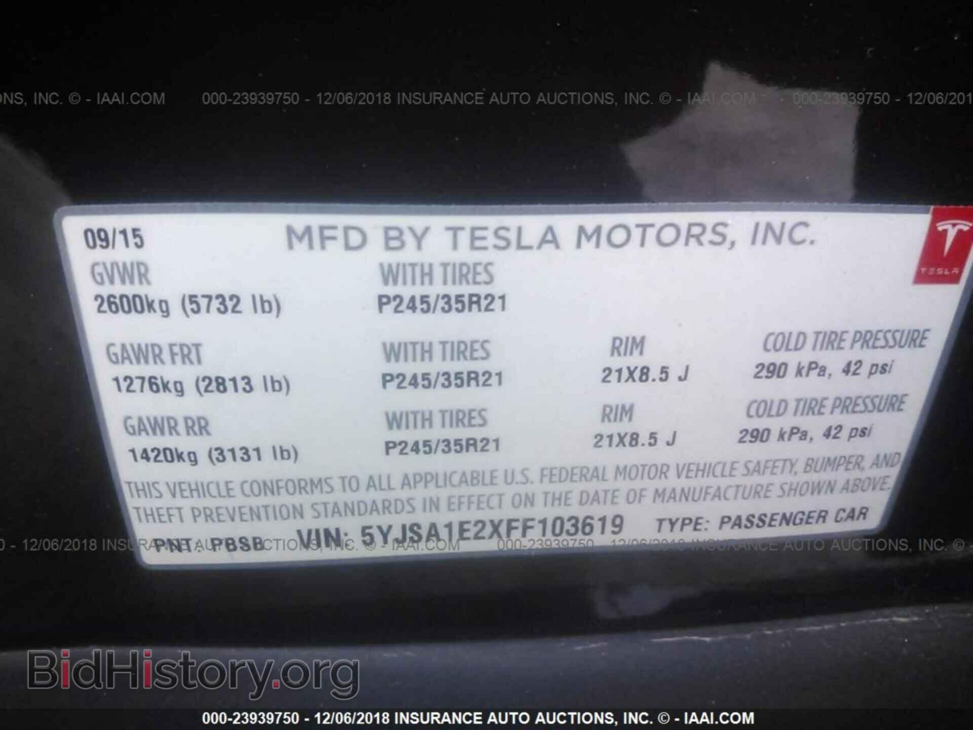 2015 TESLA MODEL S - VIN: 5YJSA1E2XFF103619 - Photo 9
