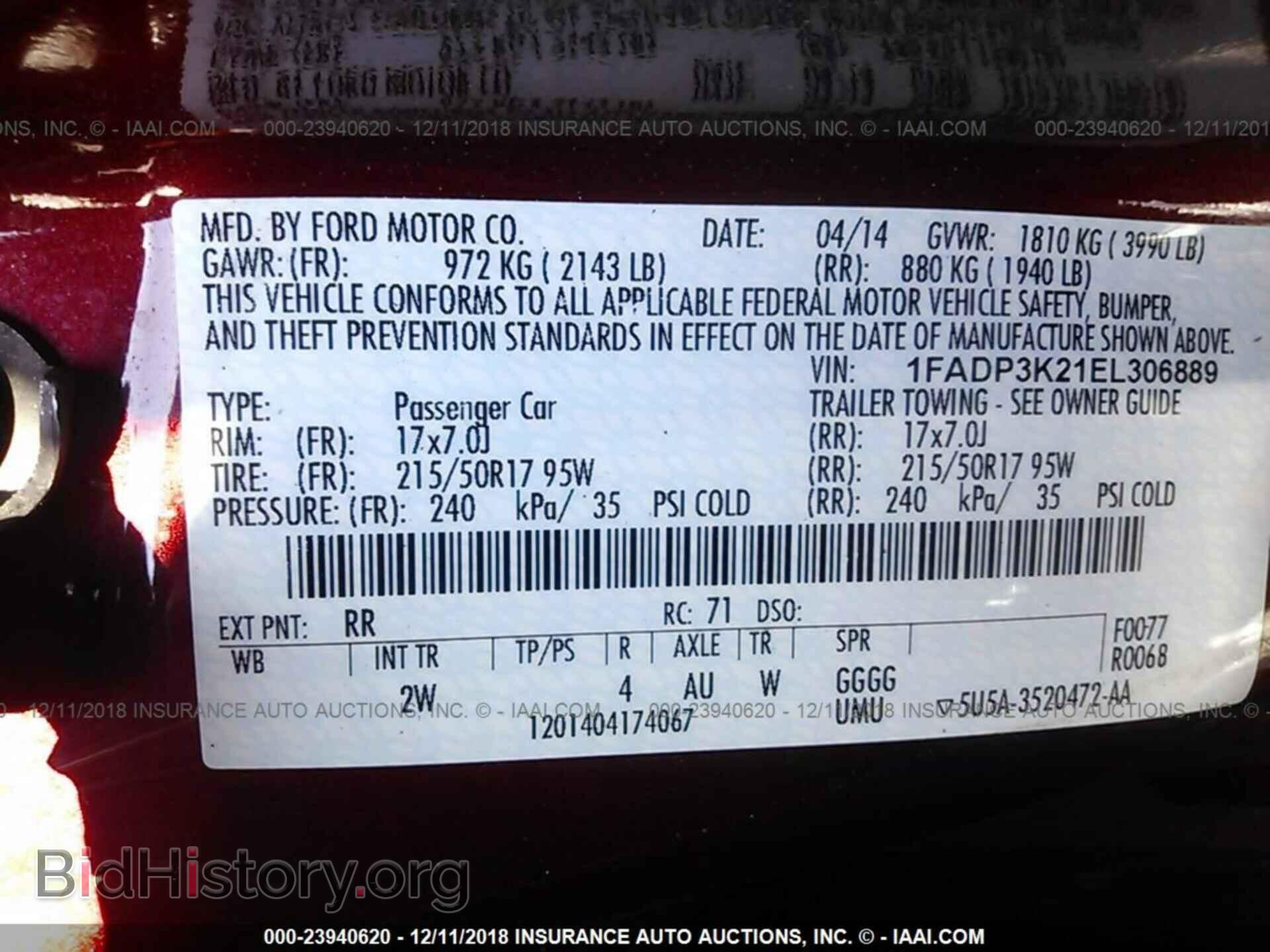 2014 FORD FOCUS - VIN: 1FADP3K21EL306889 - Фото 9