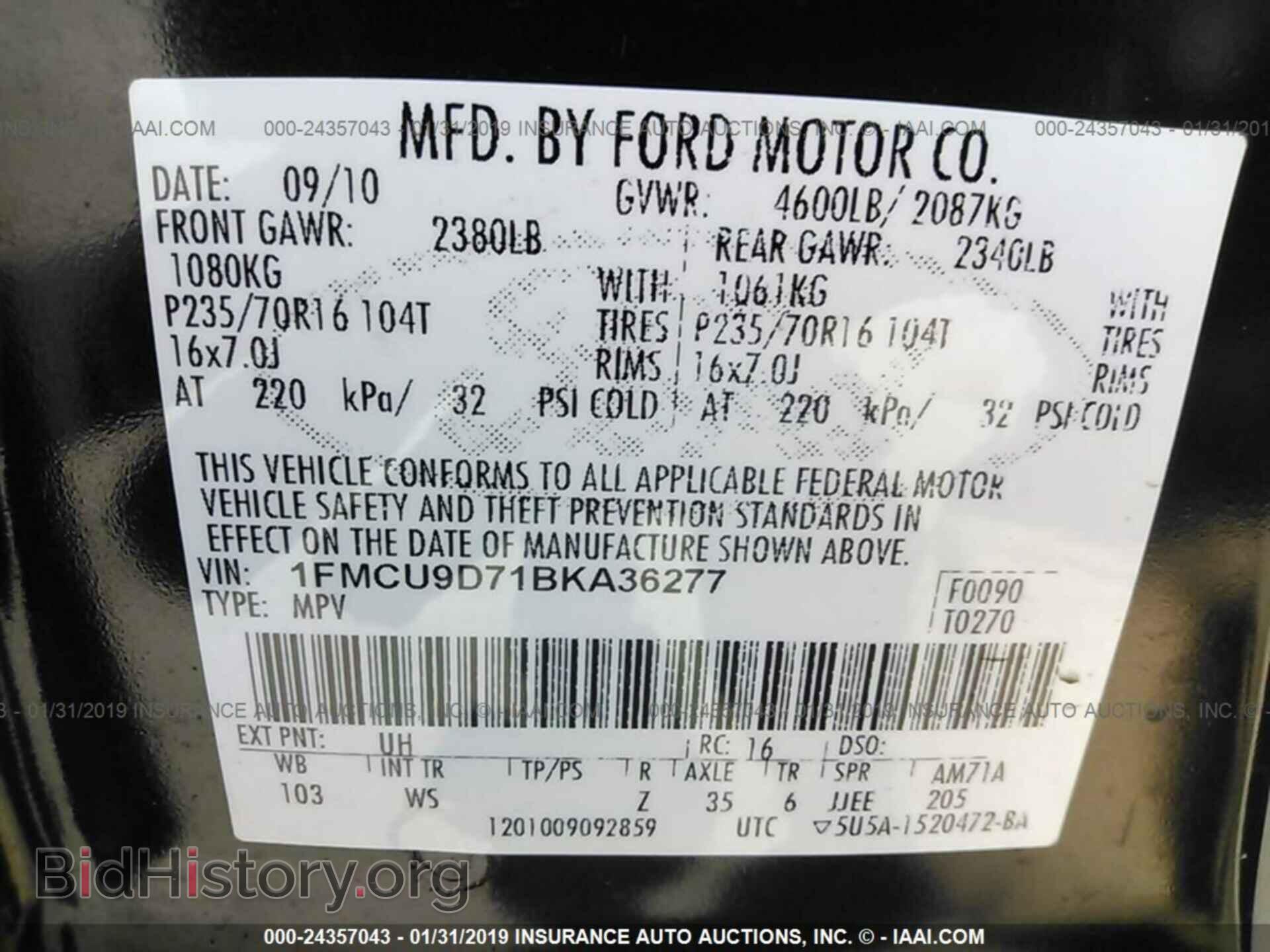 2011 FORD ESCAPE - VIN: 1FMCU9D71BKA36277 - Photo 9