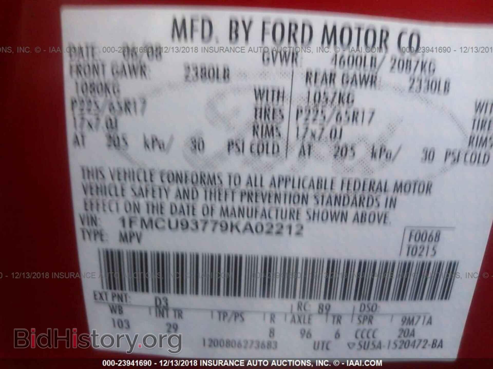 2009 FORD ESCAPE - VIN: 1FMCU93779KA02212 - Фото 9