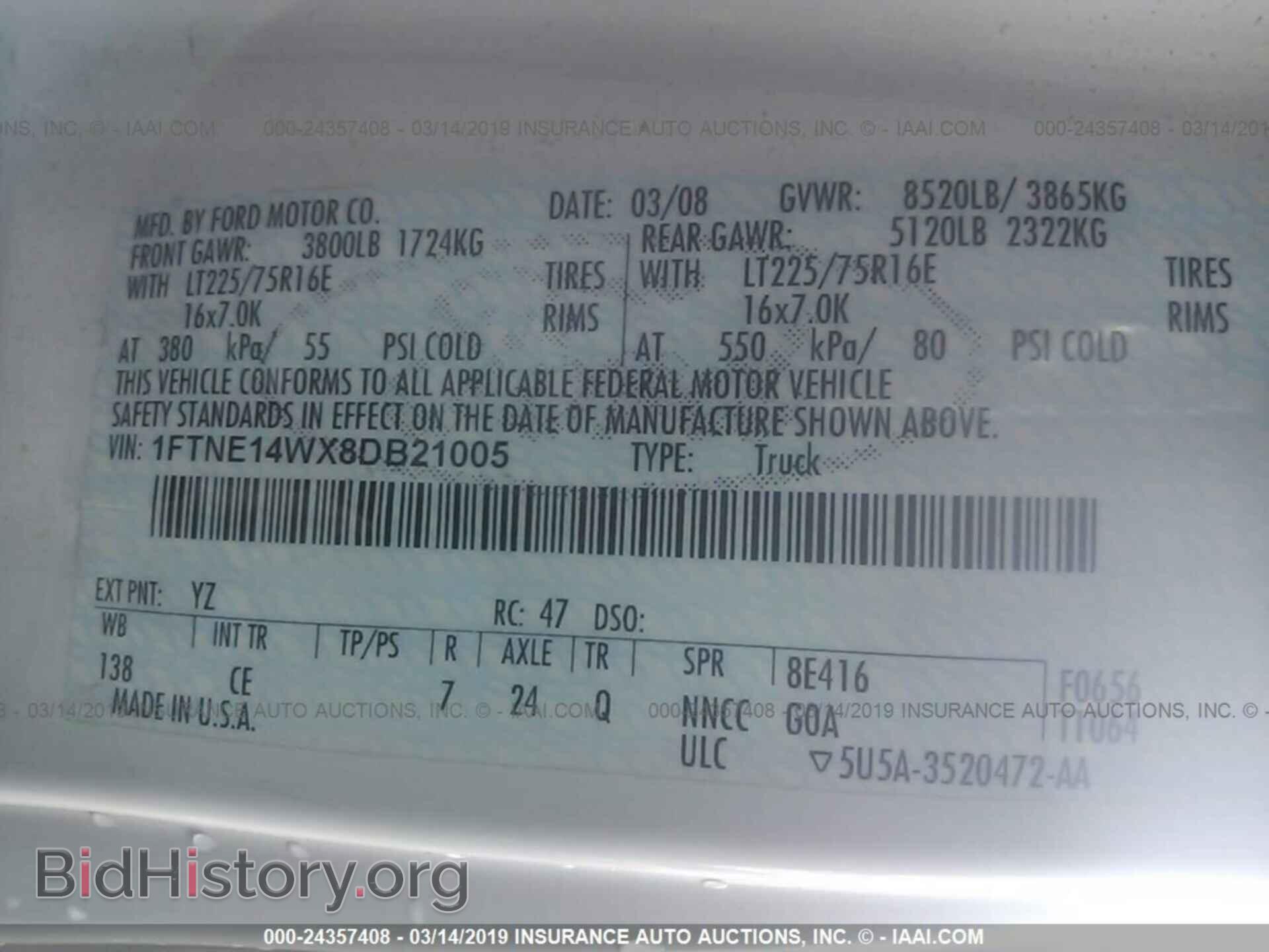 2008 FORD ECONOLINE - VIN: 1FTNE14WX8DB21005 - Фото 9