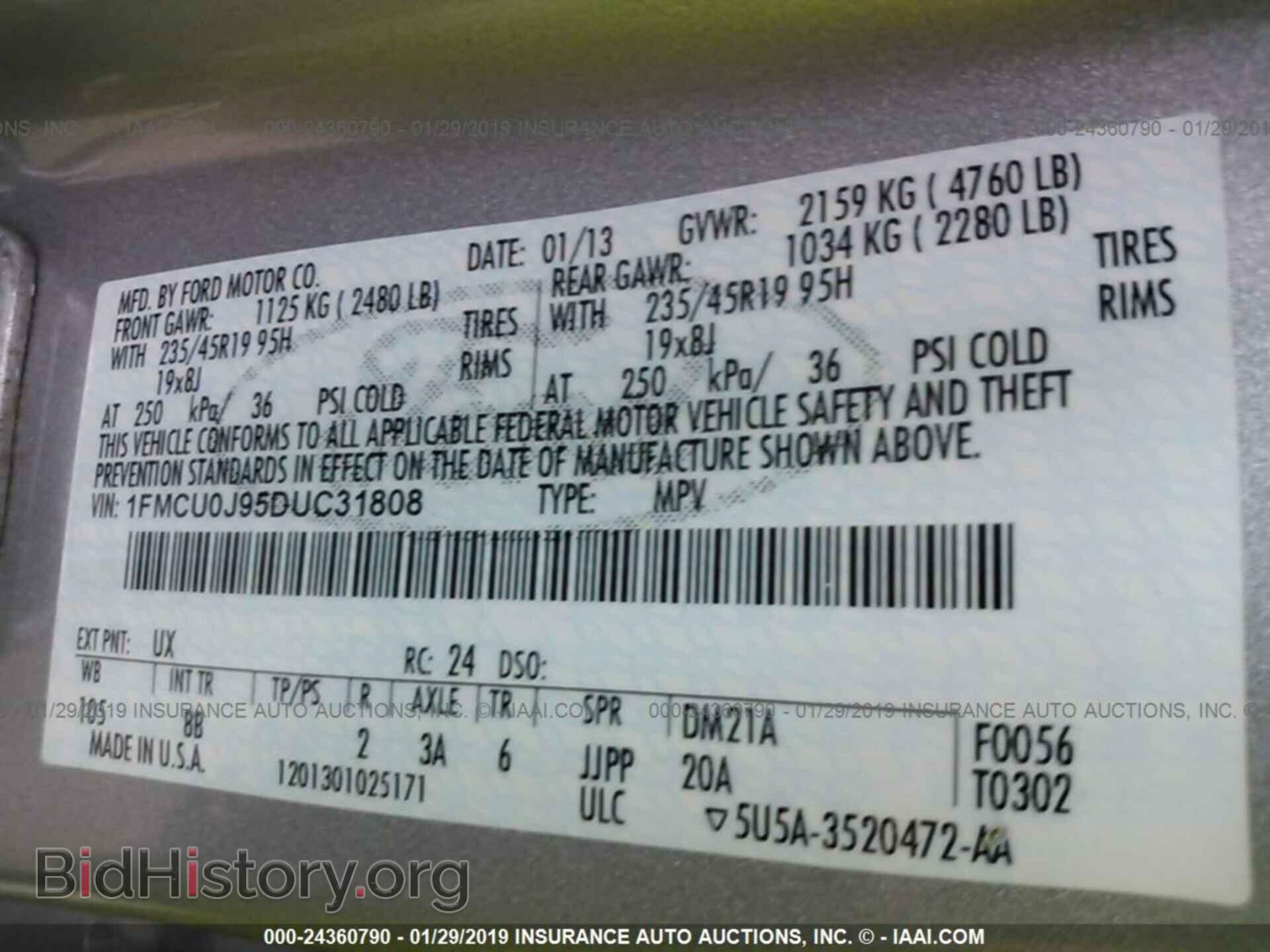 2013 FORD ESCAPE - VIN: 1FMCU0J95DUC31808 - Фото 9