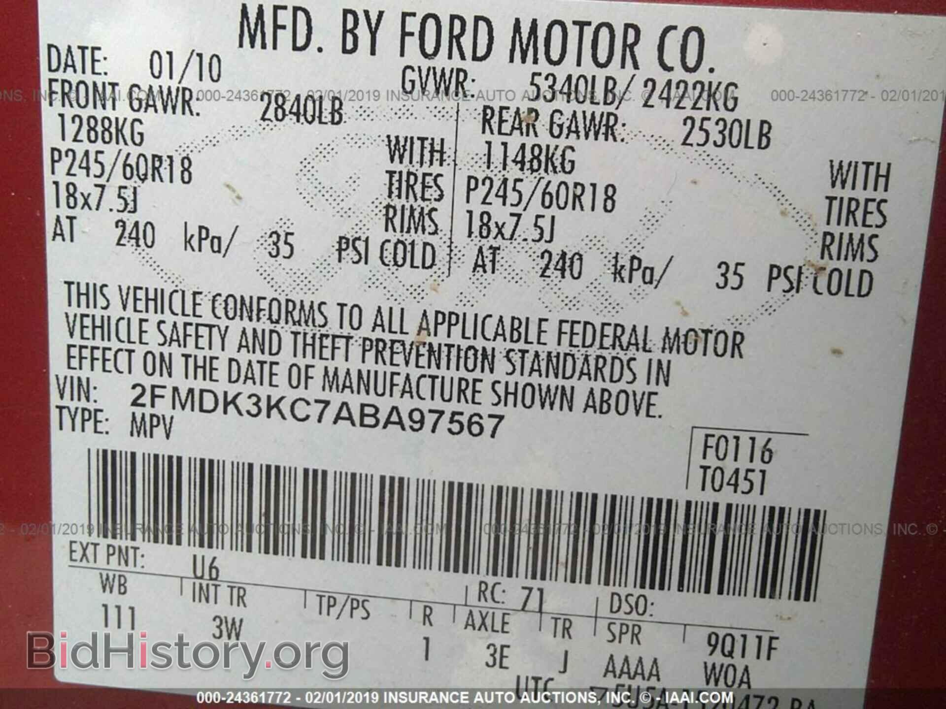 2010 FORD EDGE - VIN: 2FMDK3KC7ABA97567 - Фото 9