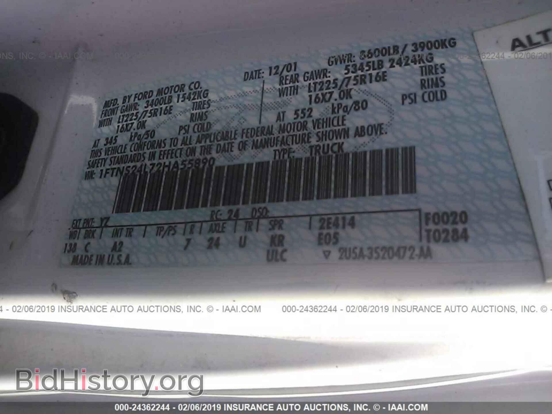 2002 FORD ECONOLINE - VIN: 1FTNS24L72HA55890 - Фото 9