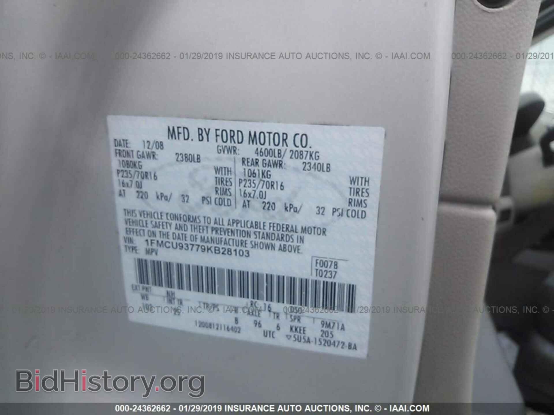 2009 FORD ESCAPE - VIN: 1FMCU93779KB28103 - Фото 9