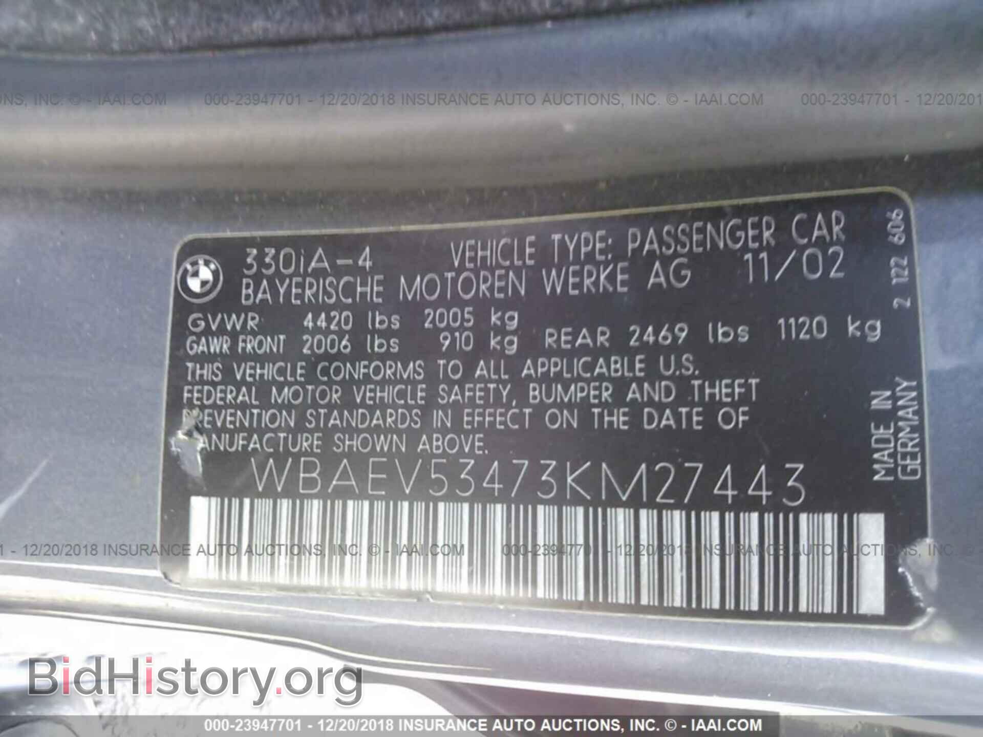 2003 BMW 330 - VIN: WBAEV53473KM27443 - Фото 9