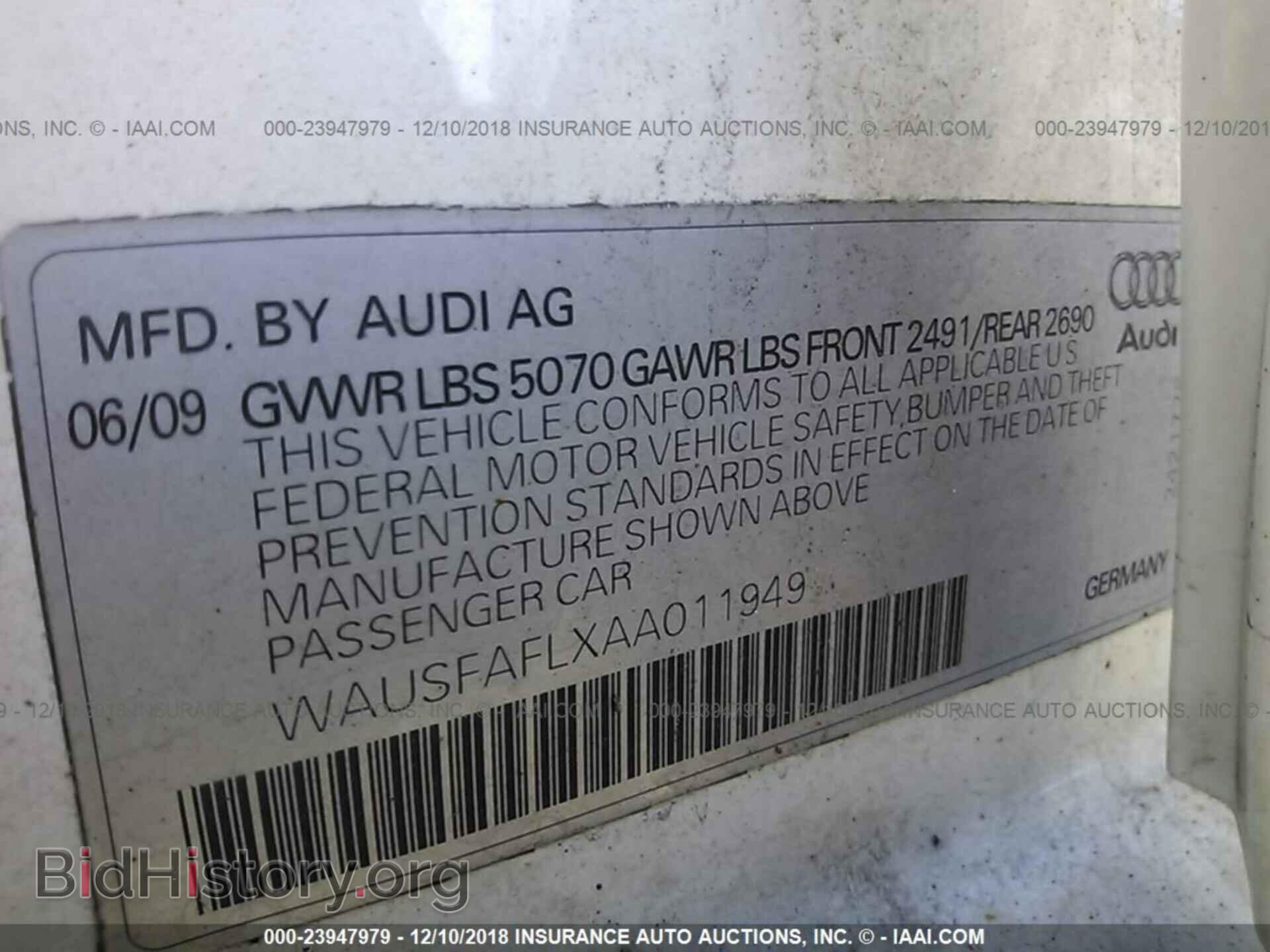 2010 AUDI A4 - VIN: WAUSFAFLXAA011949 - Фото 9
