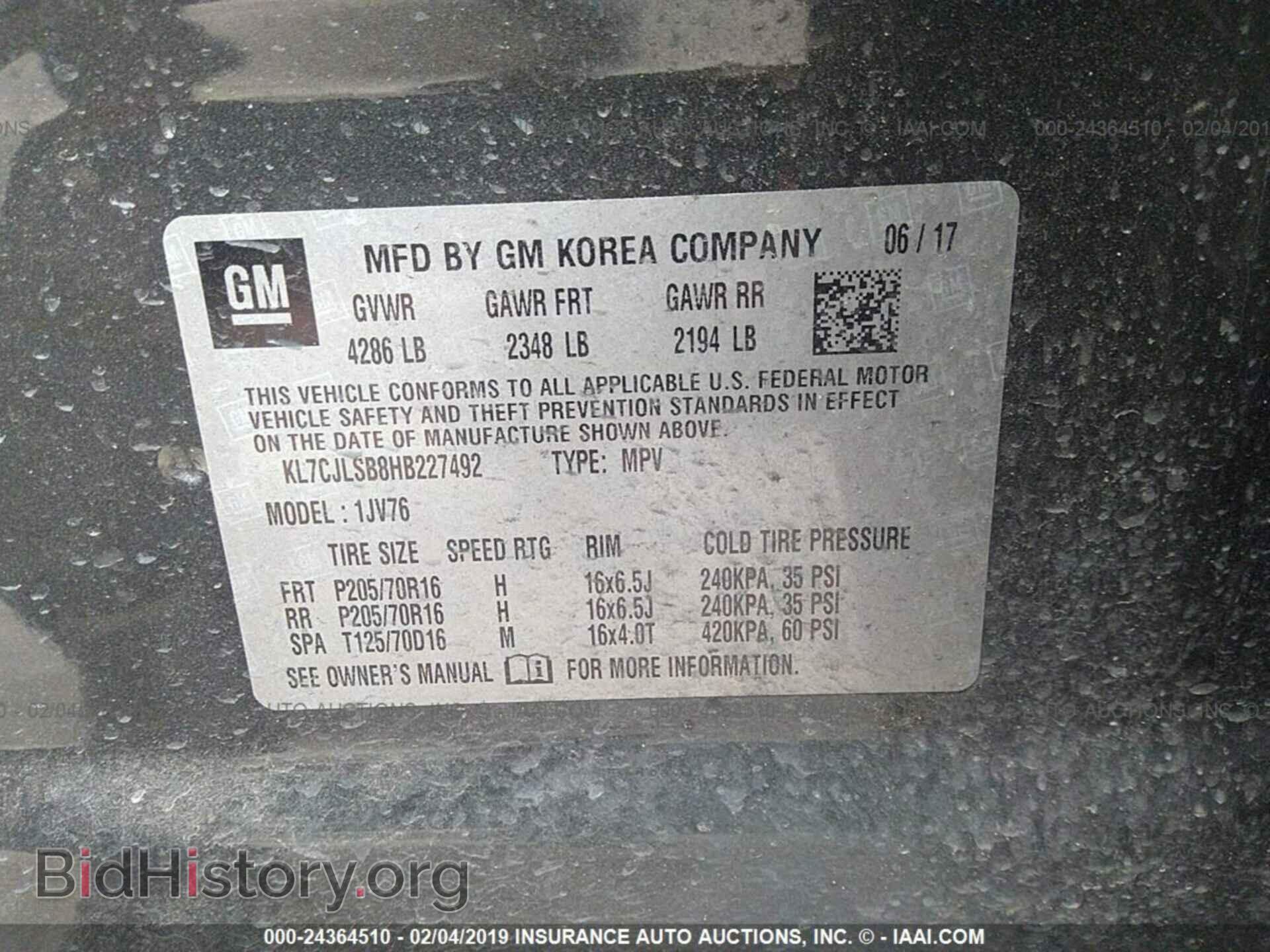 2017 CHEVROLET TRAX - VIN: KL7CJLSB8HB227492 - Фото 9