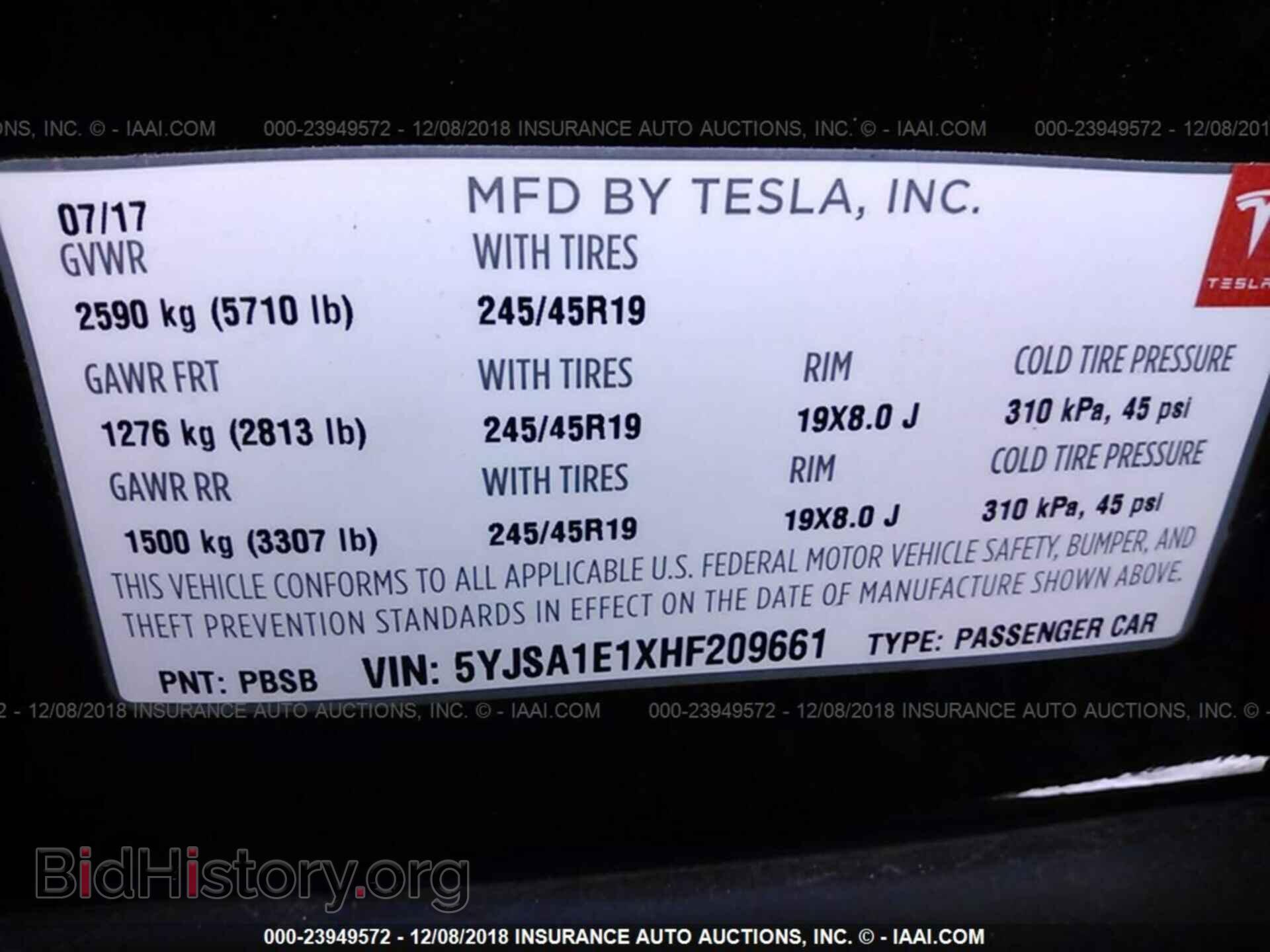 2017 TESLA MODEL S - VIN: 5YJSA1E1XHF209661 - Photo 9