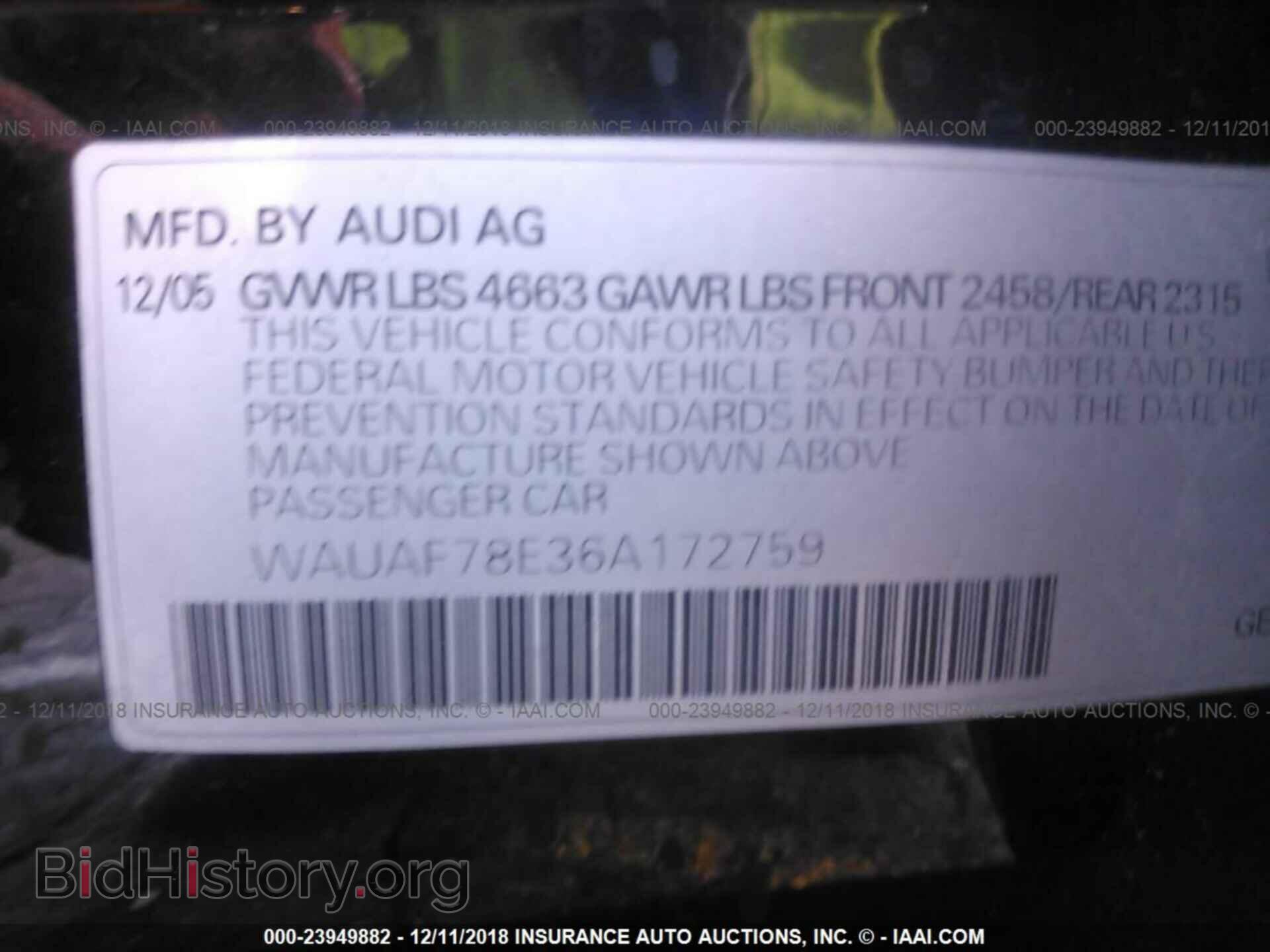 2006 AUDI A4 - VIN: WAUAF78E36A172759 - Photo 9