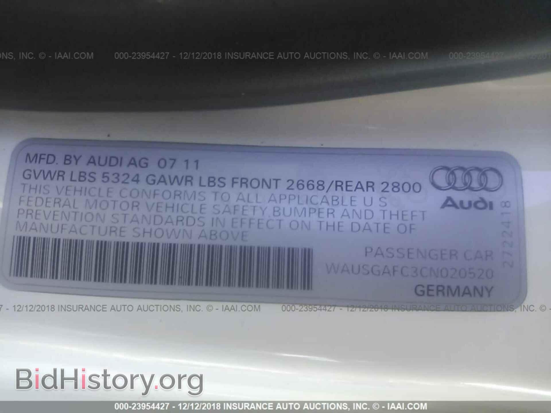 2012 AUDI A7 - VIN: WAUSGAFC3CN020520 - Фото 9