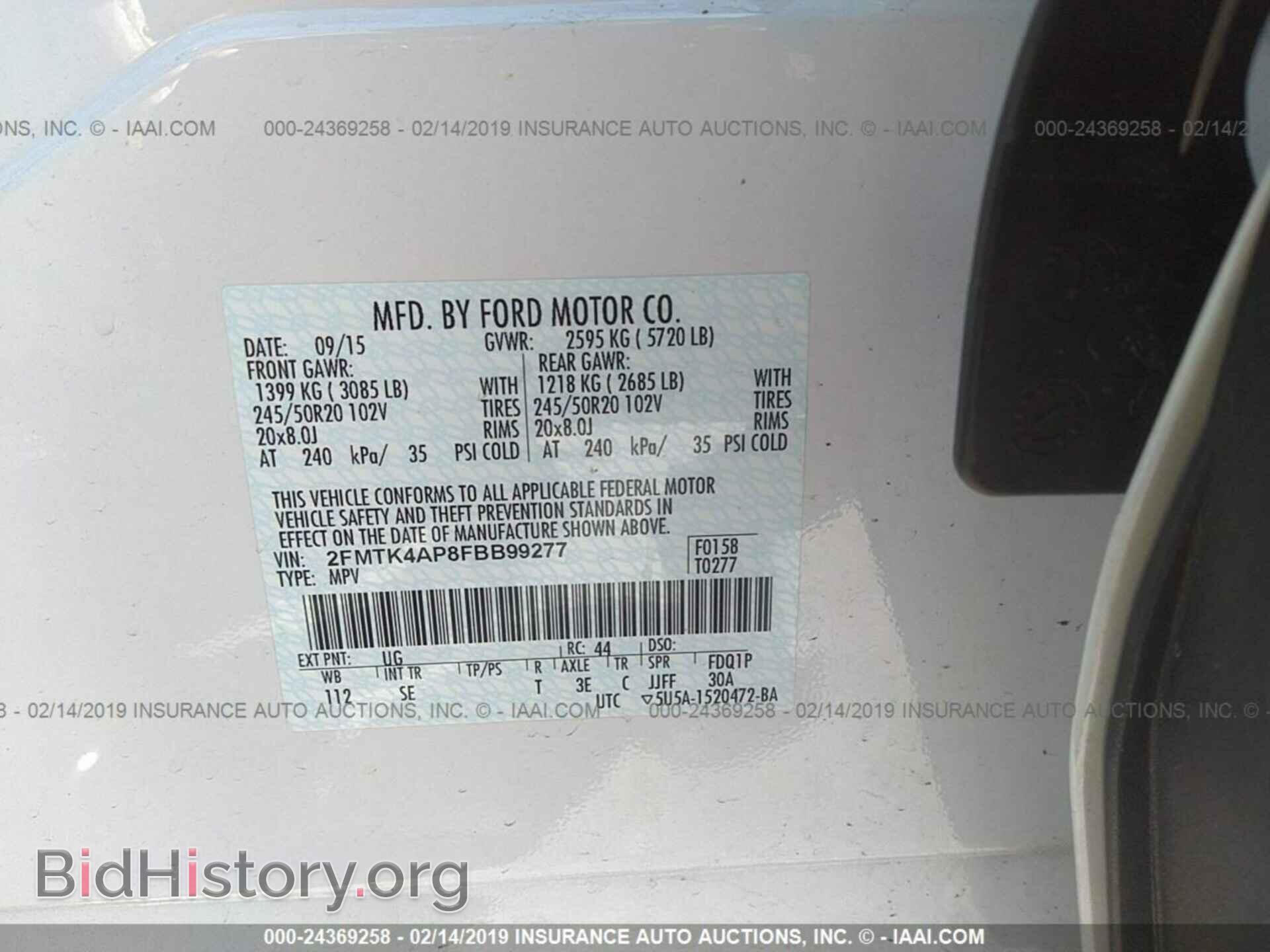 2015 FORD EDGE - VIN: 2FMTK4AP8FBB99277 - Фото 9