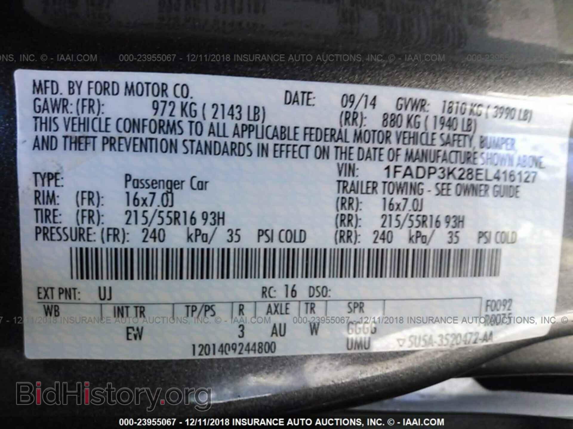2014 FORD FOCUS - VIN: 1FADP3K28EL416127 - Фото 9
