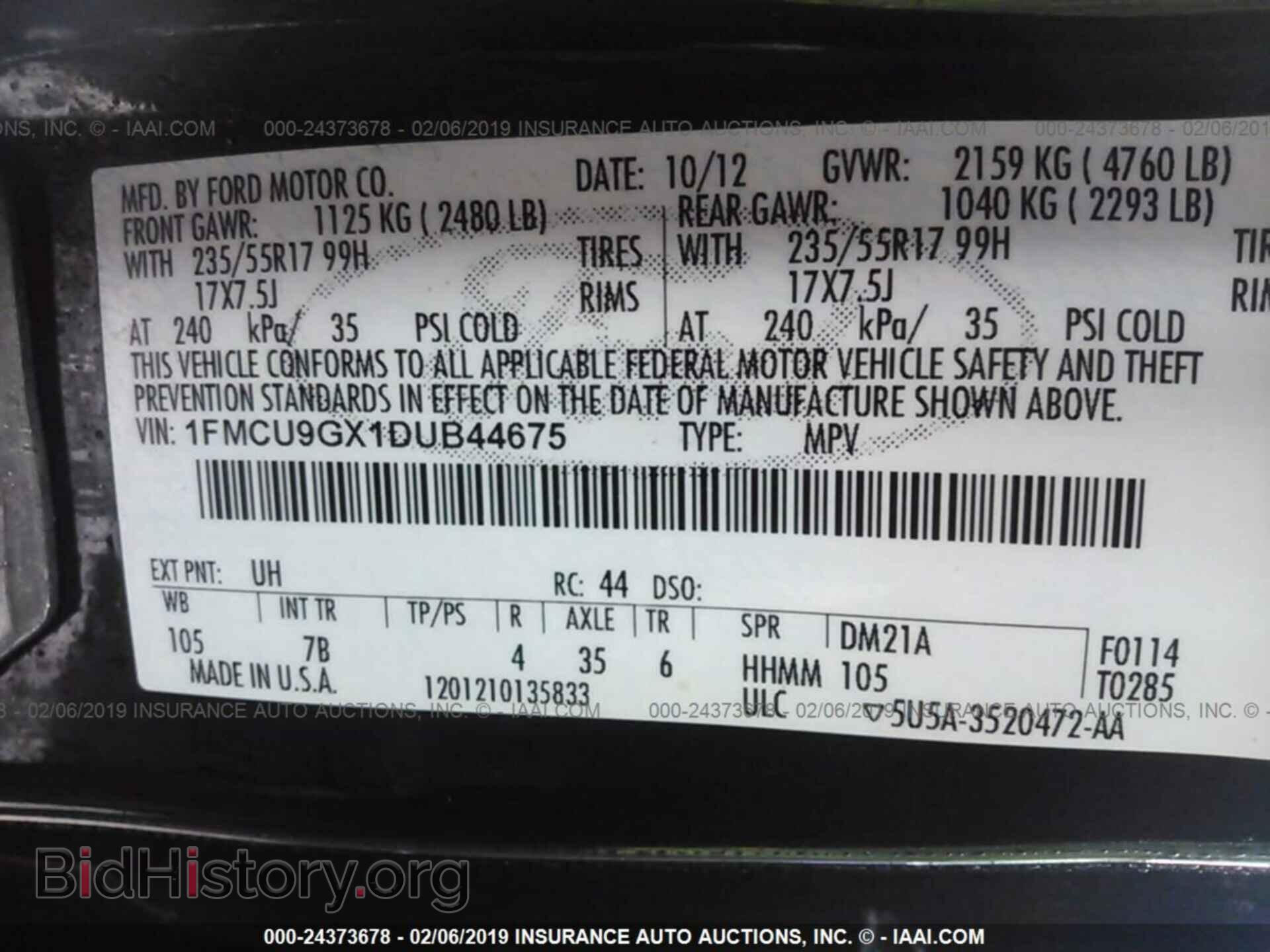 2013 FORD ESCAPE - VIN: 1FMCU9GX1DUB44675 - Фото 9