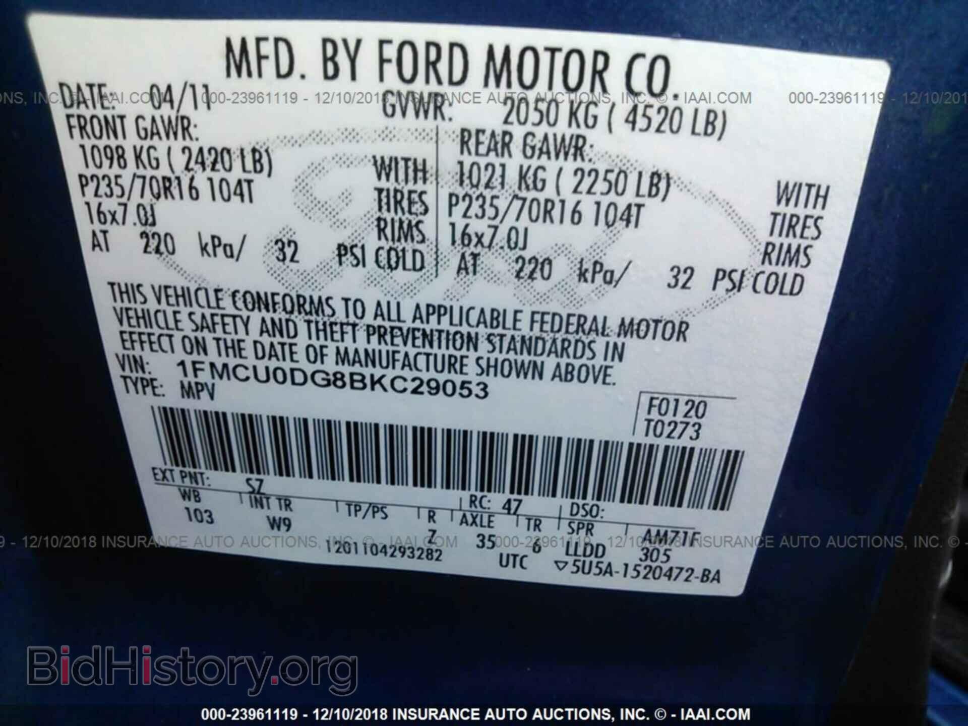 2011 FORD ESCAPE - VIN: 1FMCU0DG8BKC29053 - Фото 9