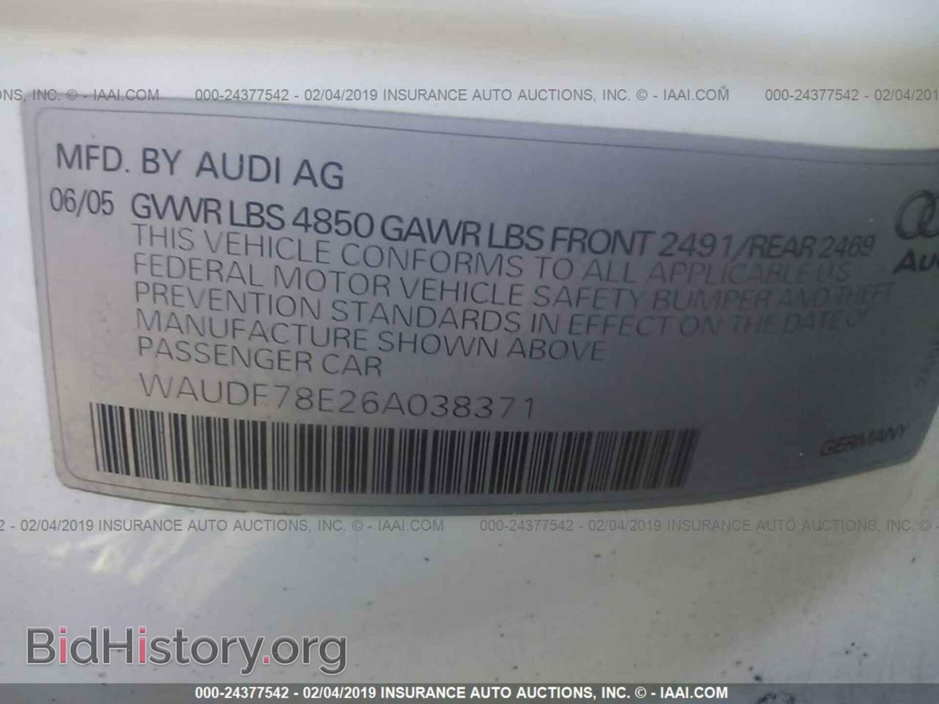 2006 AUDI A4 - VIN: WAUDF78E26A038371 - Фото 9