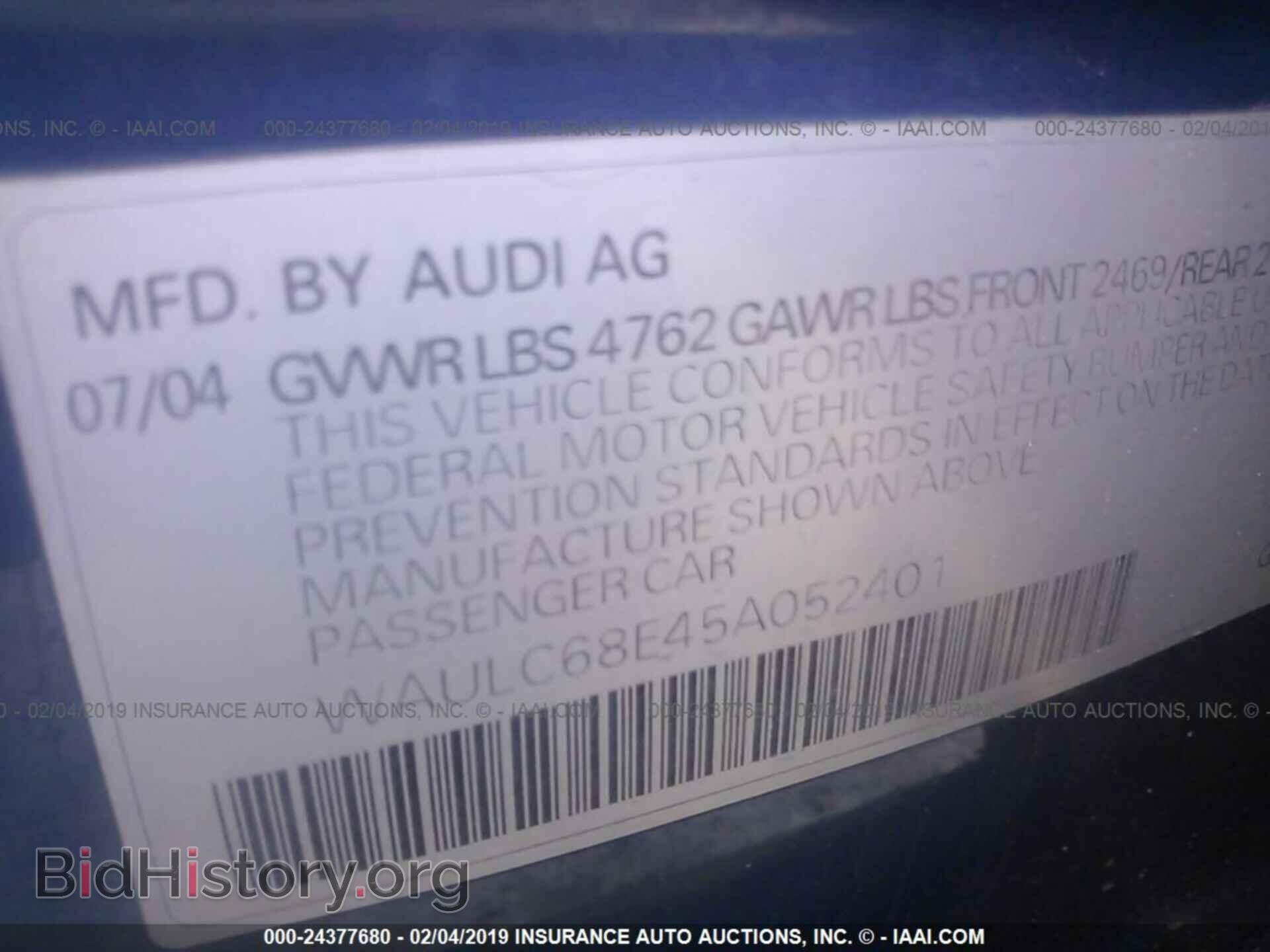 2005 AUDI A4 - VIN: WAULC68E45A052401 - Фото 9