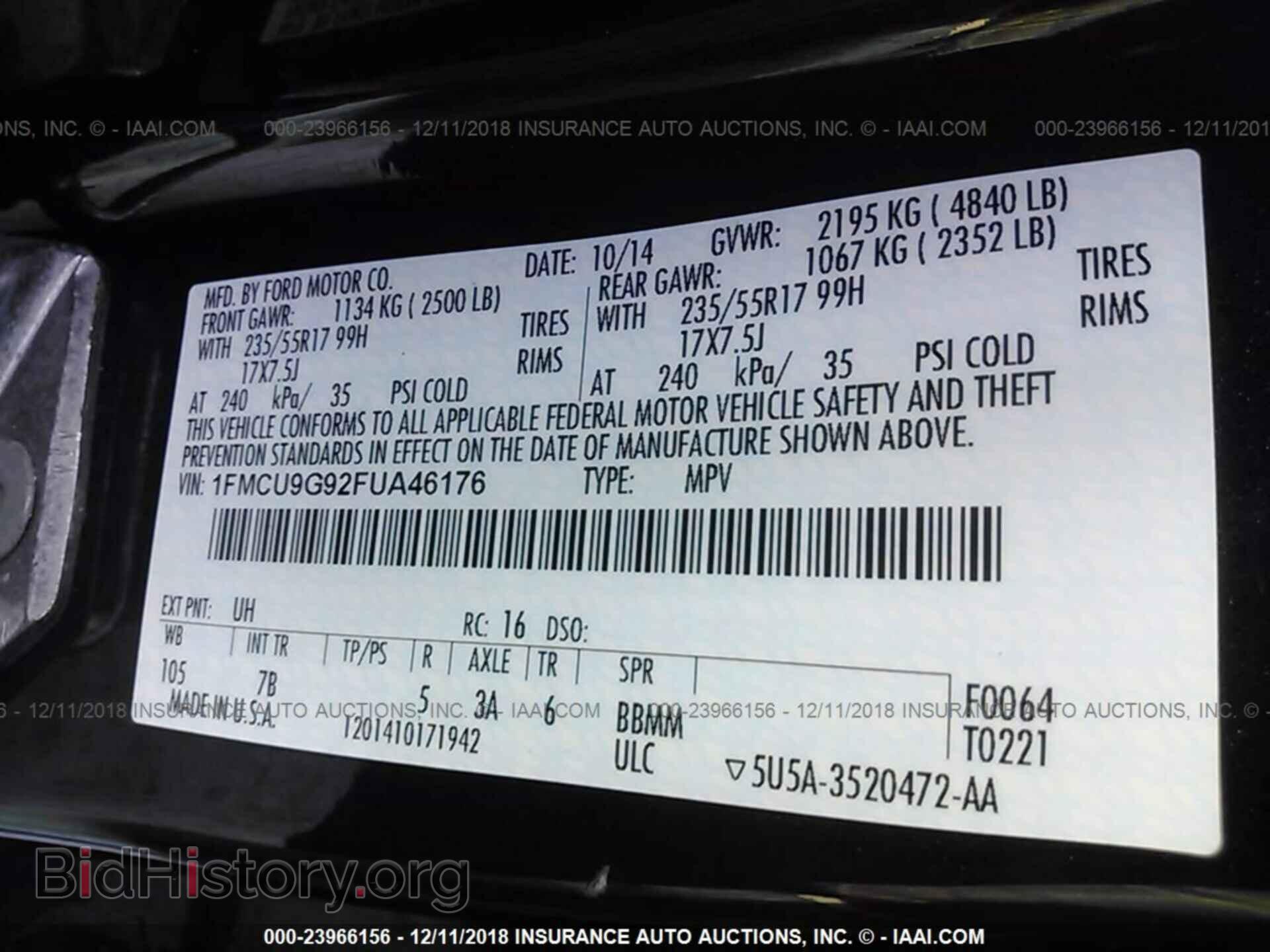 2015 FORD ESCAPE - VIN: 1FMCU9G92FUA46176 - Photo 9