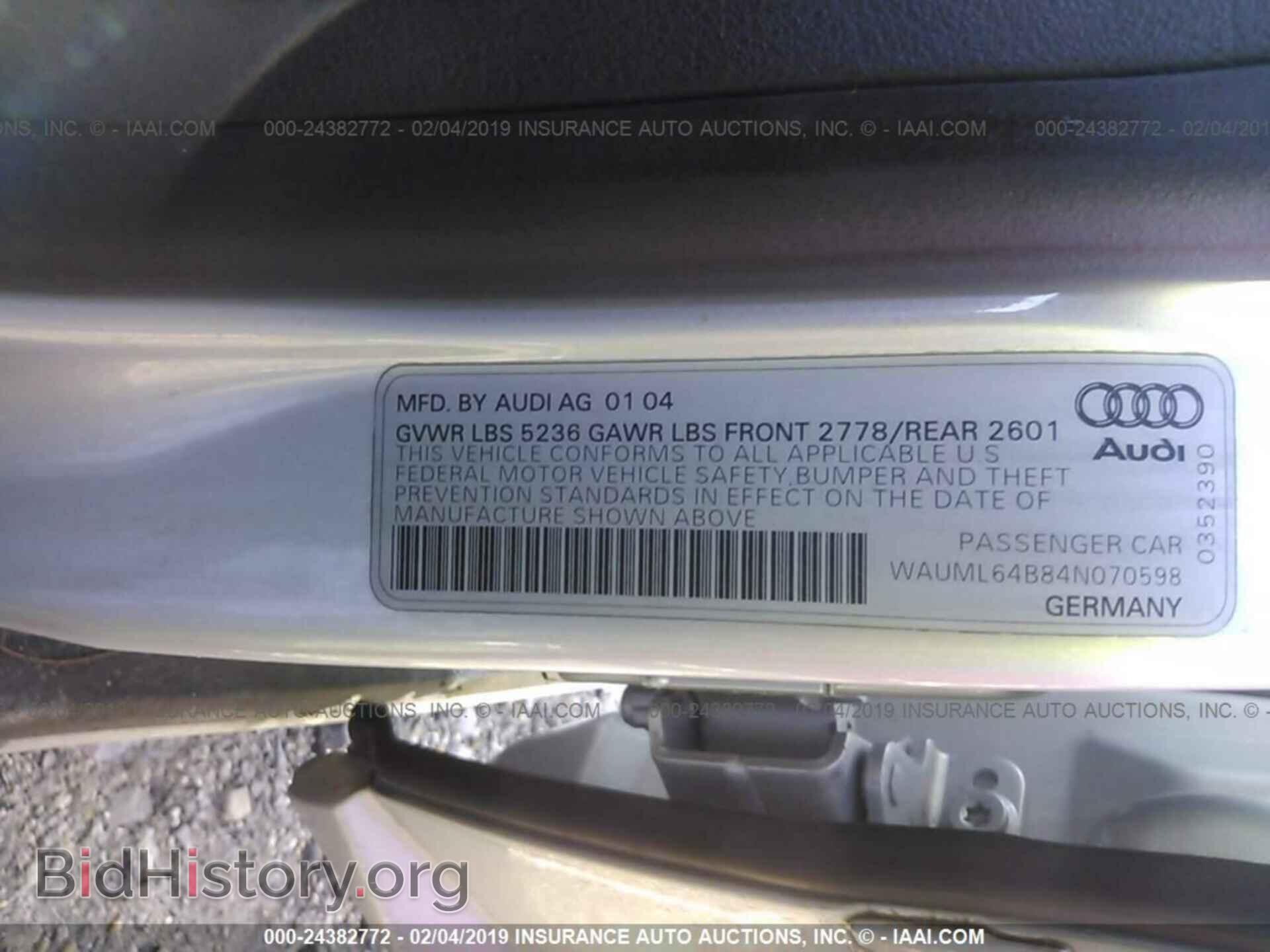 2004 AUDI A6 - VIN: WAUML64B84N070598 - Фото 9