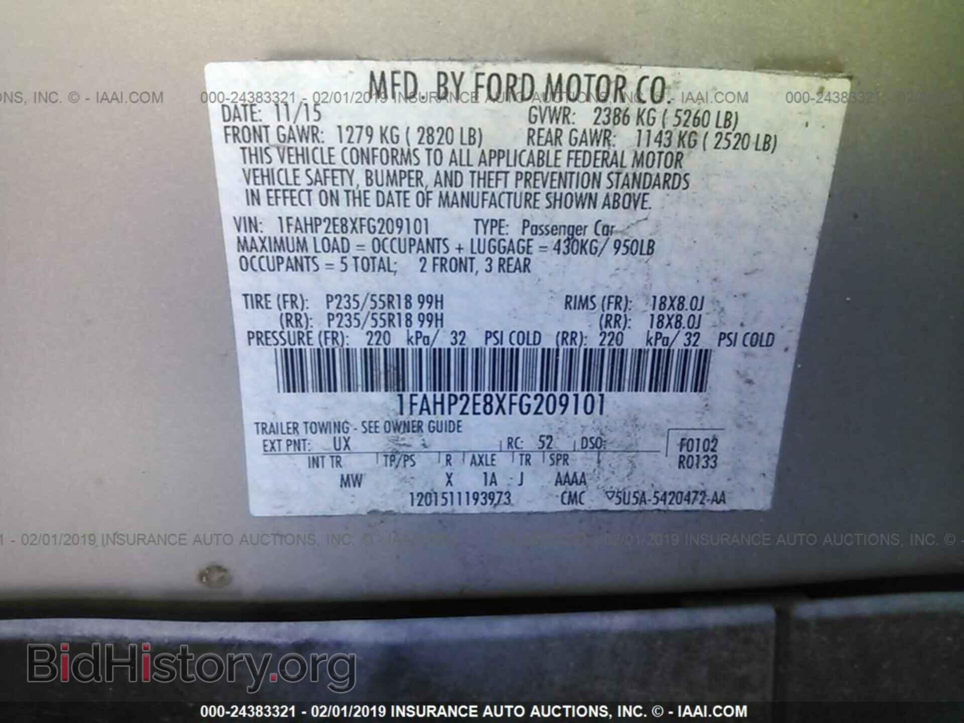 2015 FORD TAURUS - VIN: 1FAHP2E8XFG209101 - Фото 9