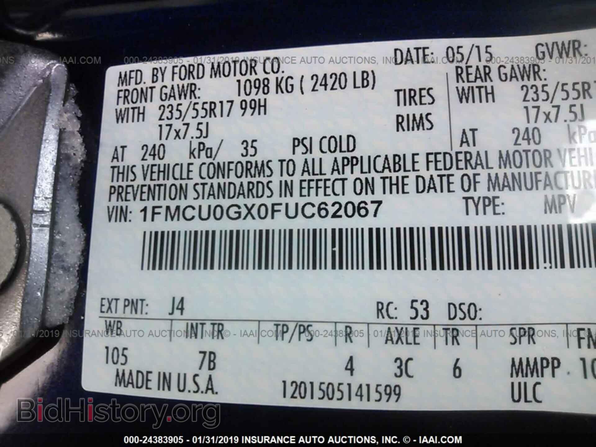 2015 FORD ESCAPE - VIN: 1FMCU0GX0FUC62067 - Photo 9