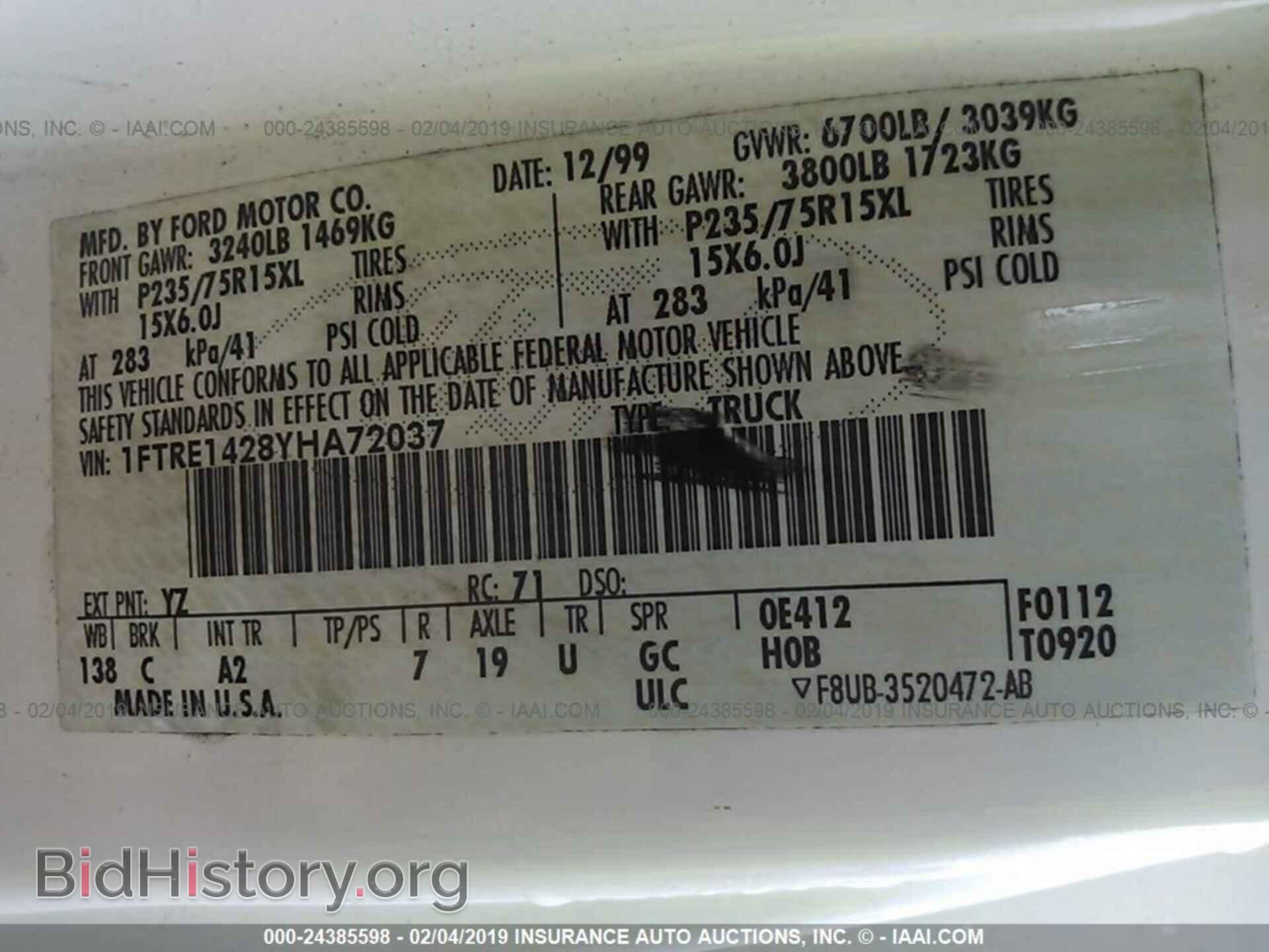 2000 FORD ECONOLINE - VIN: 1FTRE1428YHA72037 - Photo 9