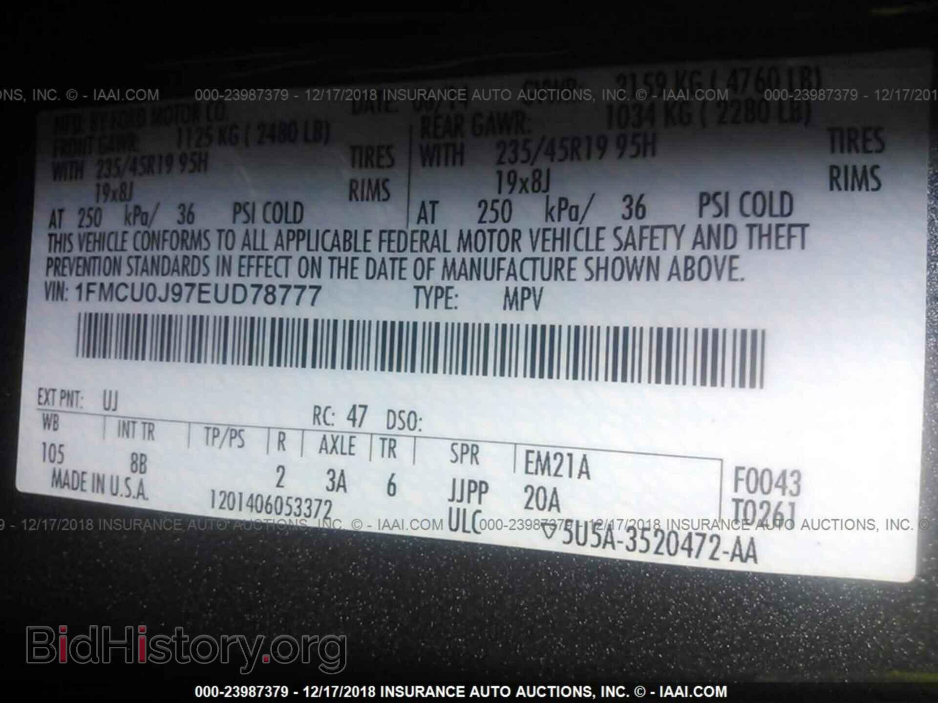 2014 FORD ESCAPE - VIN: 1FMCU0J97EUD78777 - Фото 9
