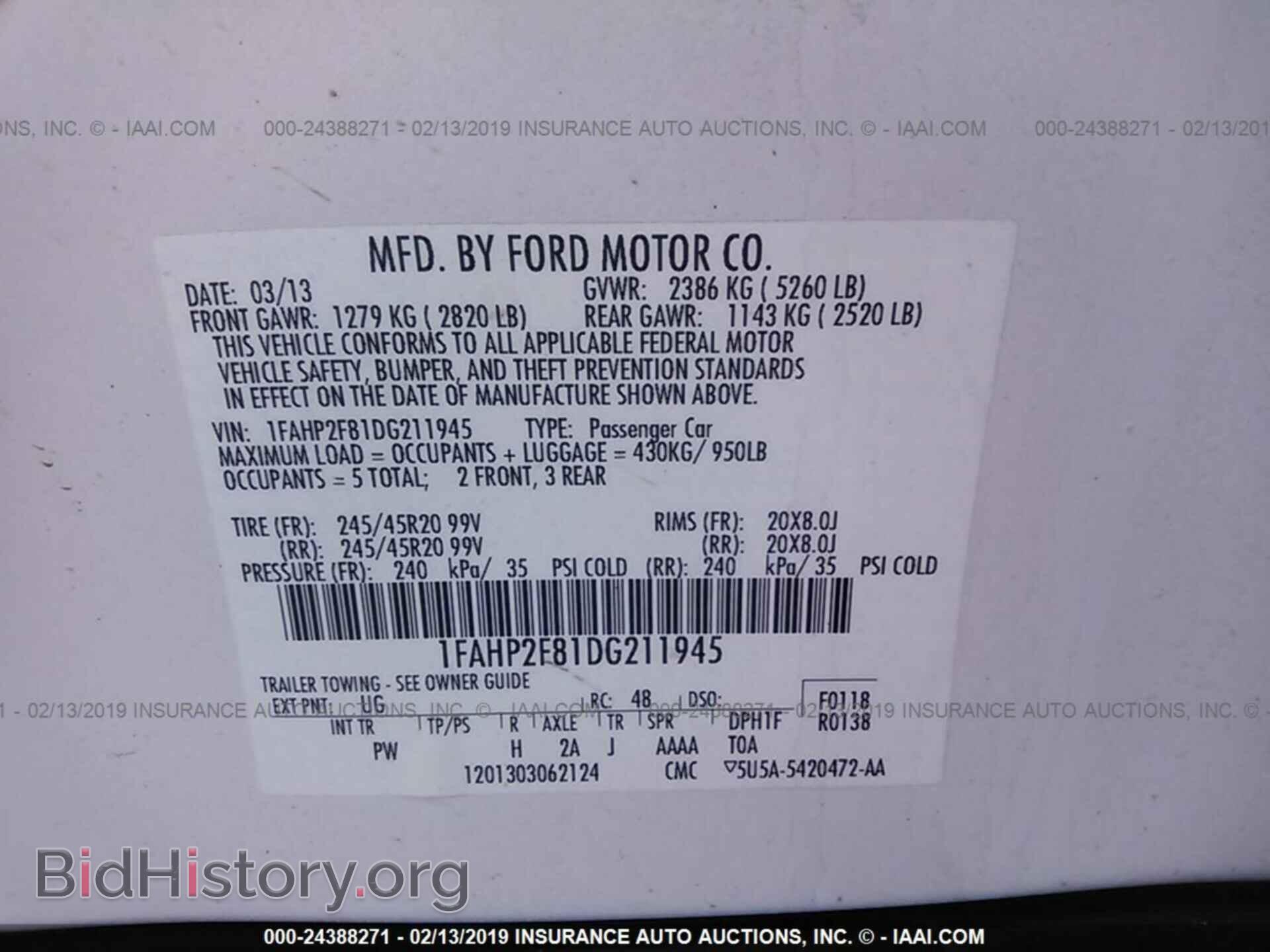 2013 FORD TAURUS - VIN: 1FAHP2F81DG211945 - Фото 9