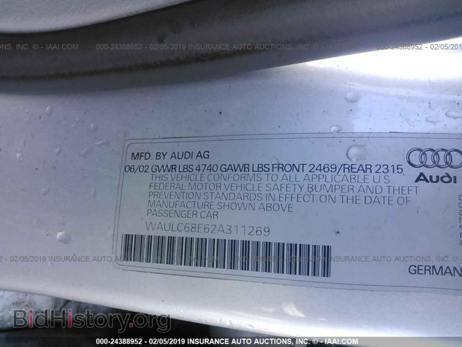 2002 AUDI A4 - VIN: WAULC68E62A311269 - Photo 9