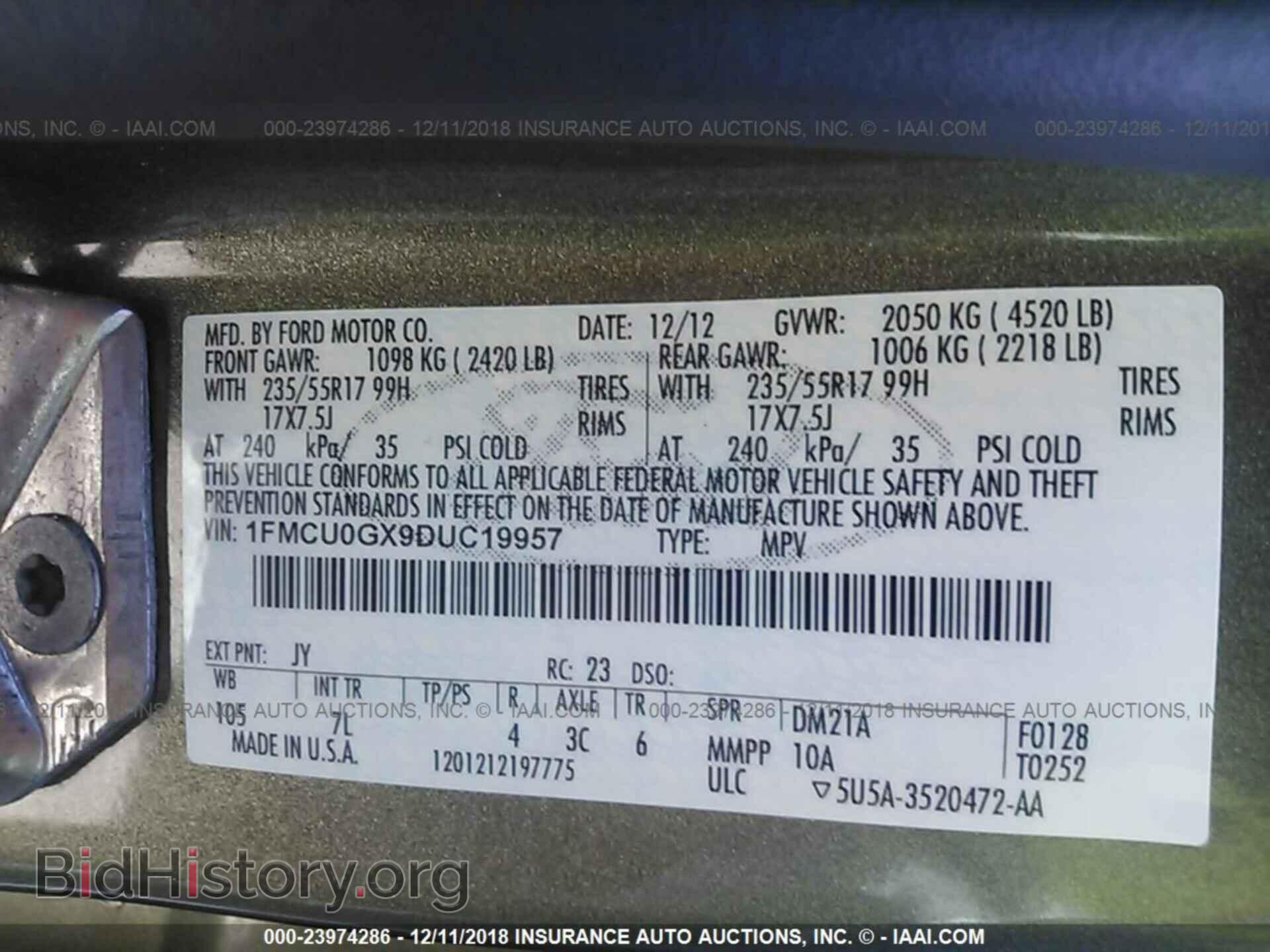 2013 FORD ESCAPE - VIN: 1FMCU0GX9DUC19957 - Фото 9