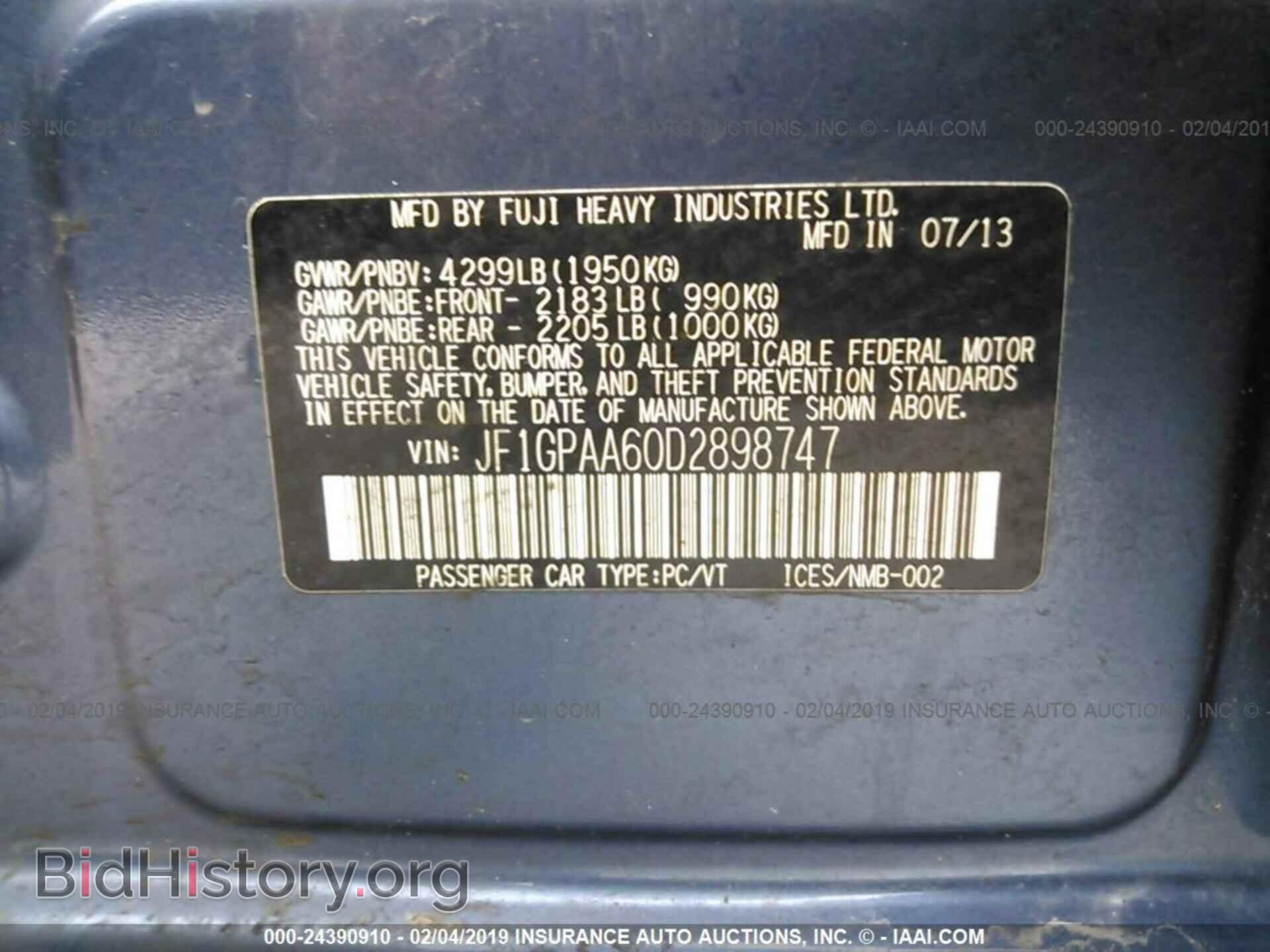 2013 SUBARU IMPREZA - VIN: JF1GPAA60D2898747 - Фото 9
