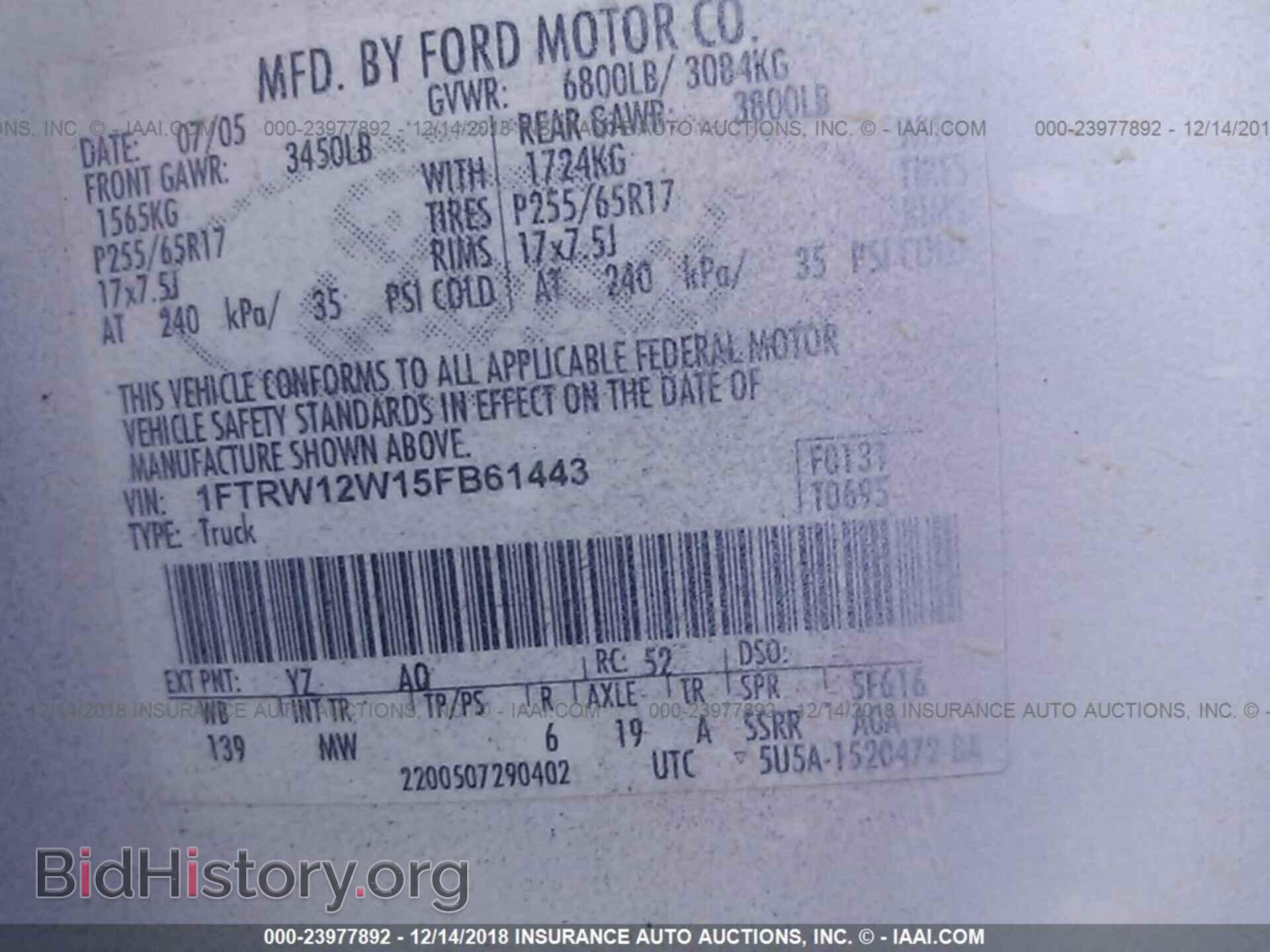 2005 FORD F150 - VIN: 1FTRW12W15FB61443 - Фото 9