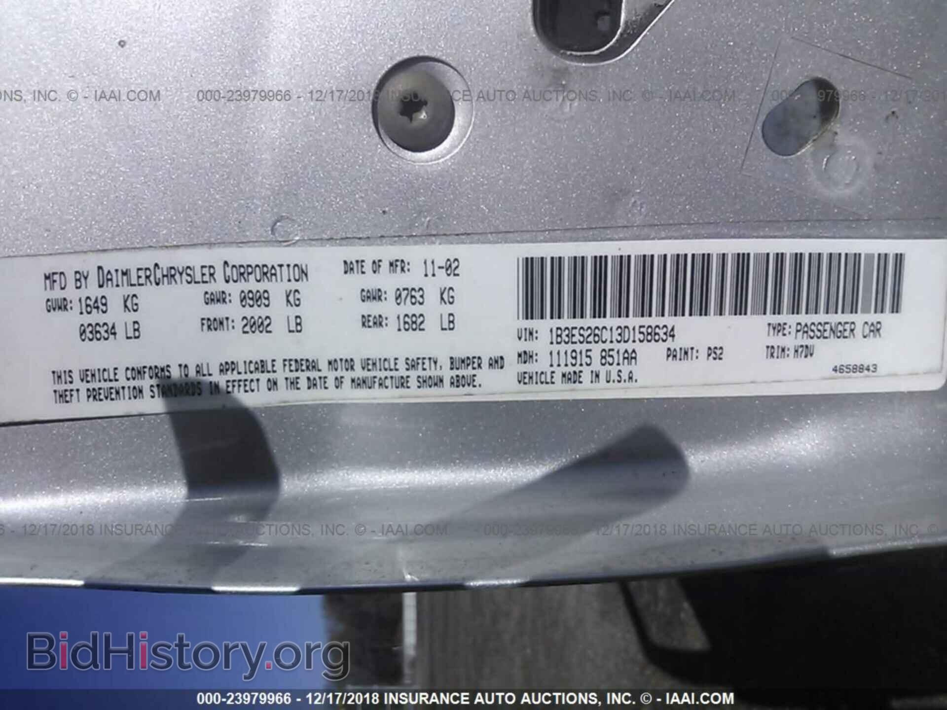 2003 DODGE NEON - VIN: 1B3ES26C13D158634 - Фото 9