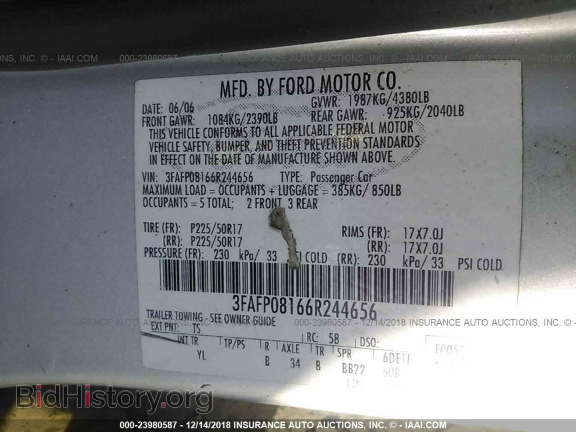 2006 FORD FUSION - VIN: 3FAFP08166R244656 - Фото 9