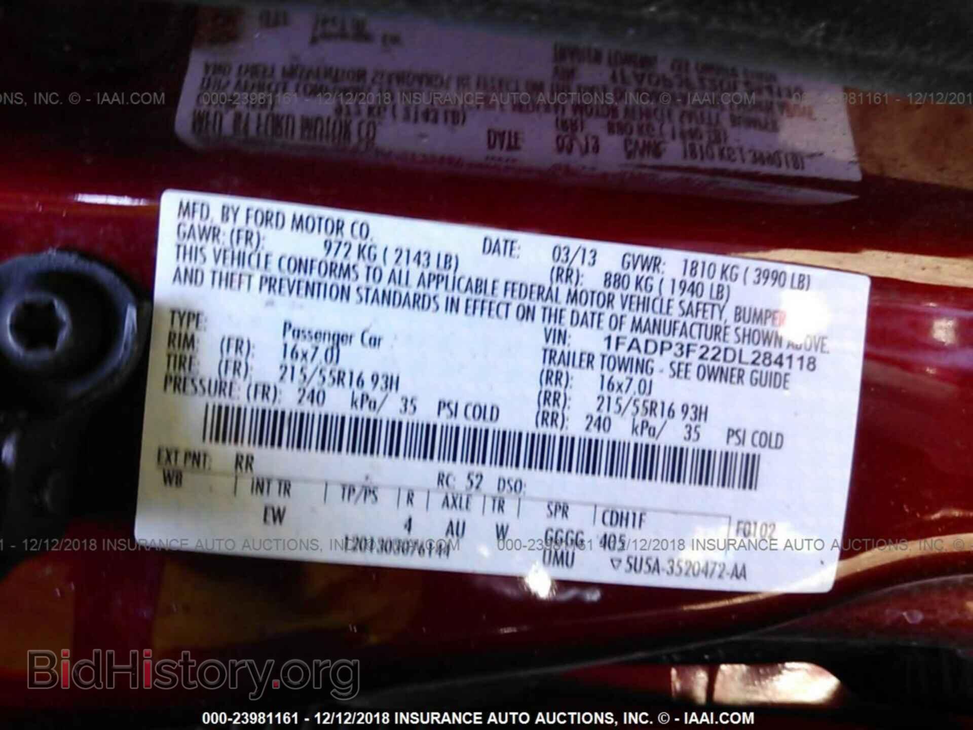 2013 FORD FOCUS - VIN: 1FADP3F22DL284118 - Фото 9