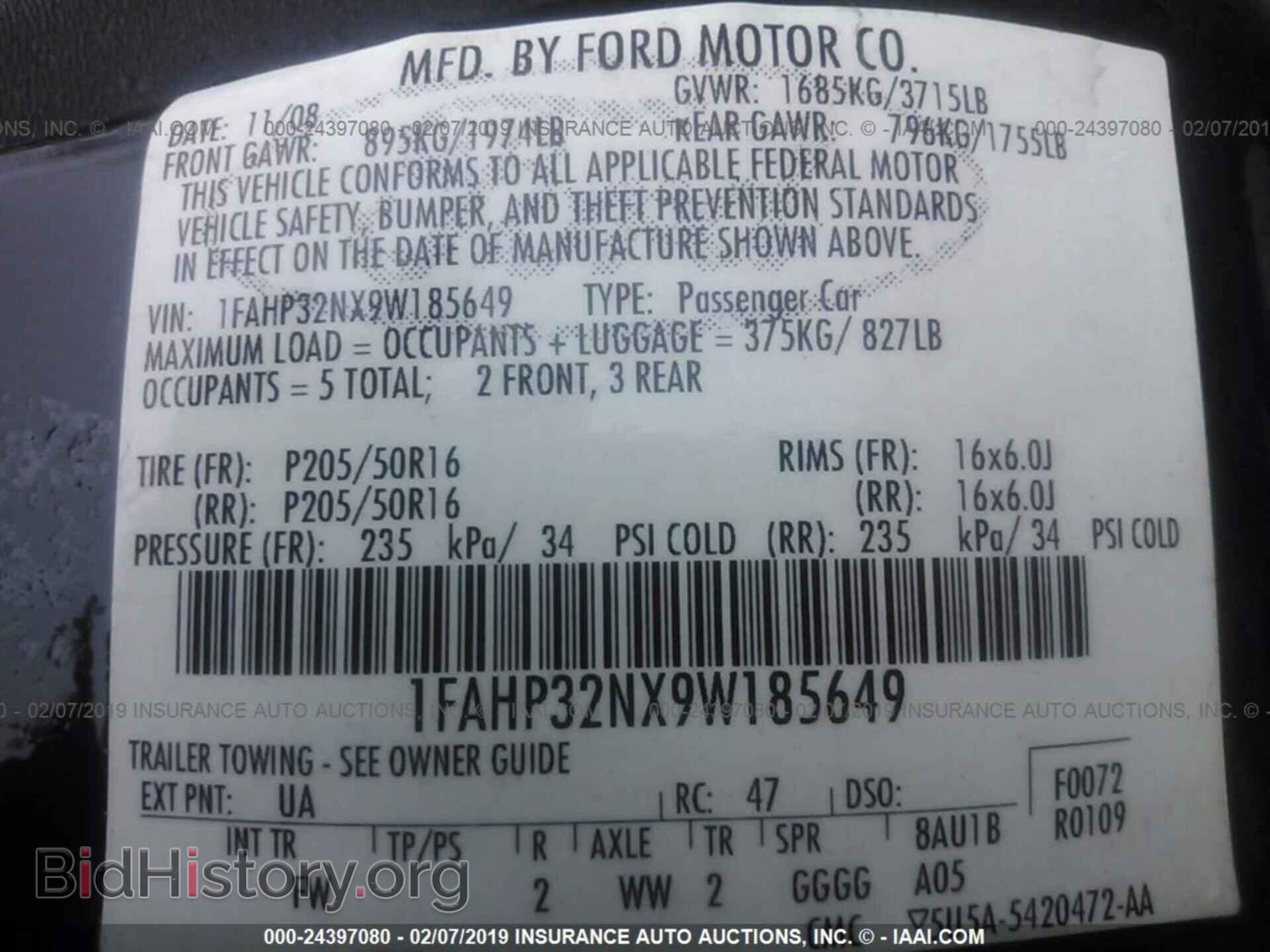 2009 FORD FOCUS - VIN: 1FAHP32NX9W185649 - Фото 9